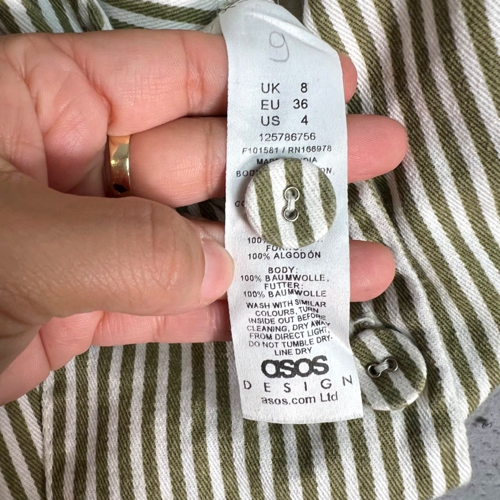 Asos ASOS Design Jumpsuit Womens Size 4 Green Striped Sleeveless Adult Medium Jumpsuit Green Striped Vintage/Used Womens Size 27" / US 4 / IT 40 - 4 Thumbnail