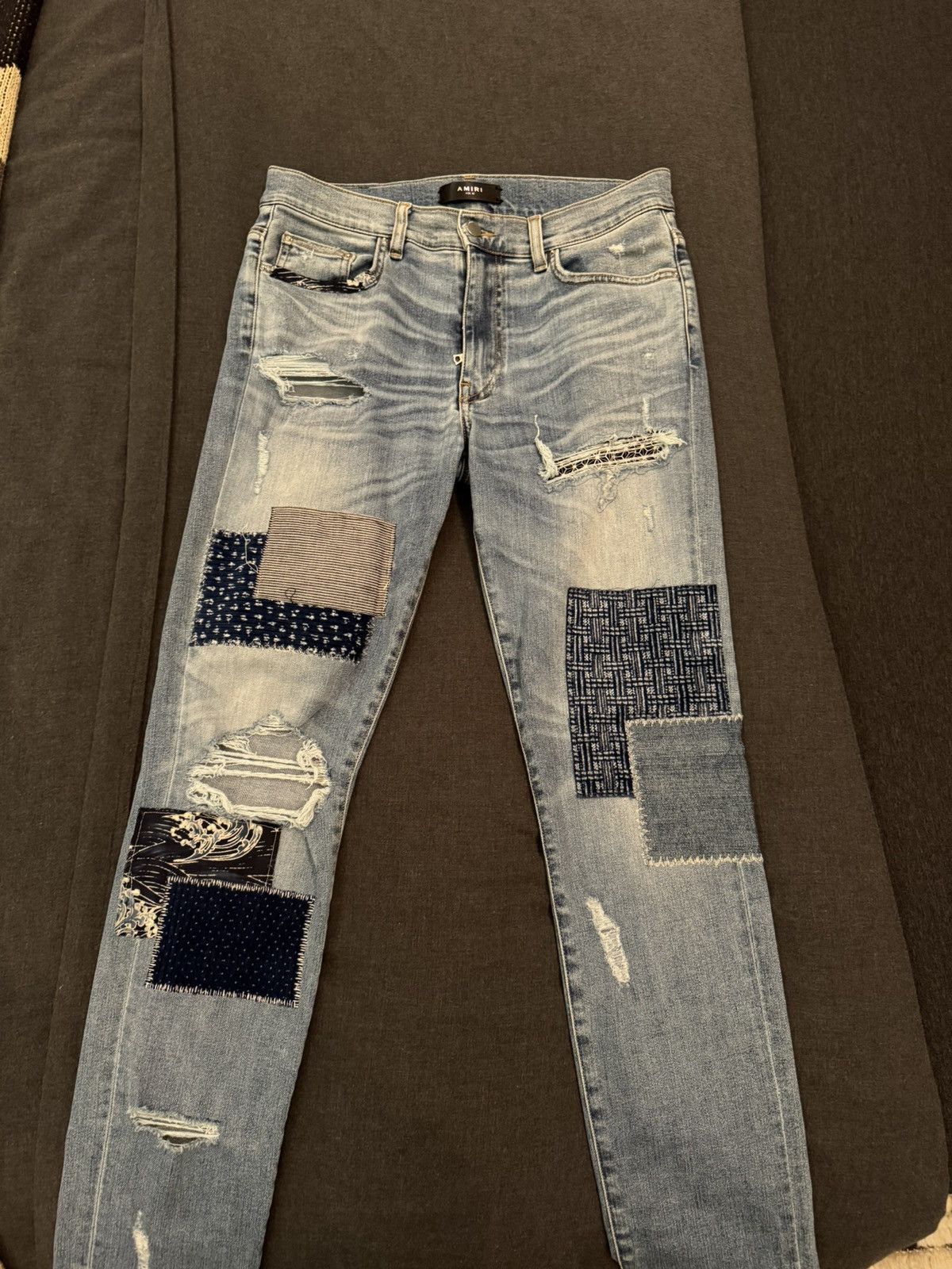 amiri japanese repair rosebowl jeans patchwork