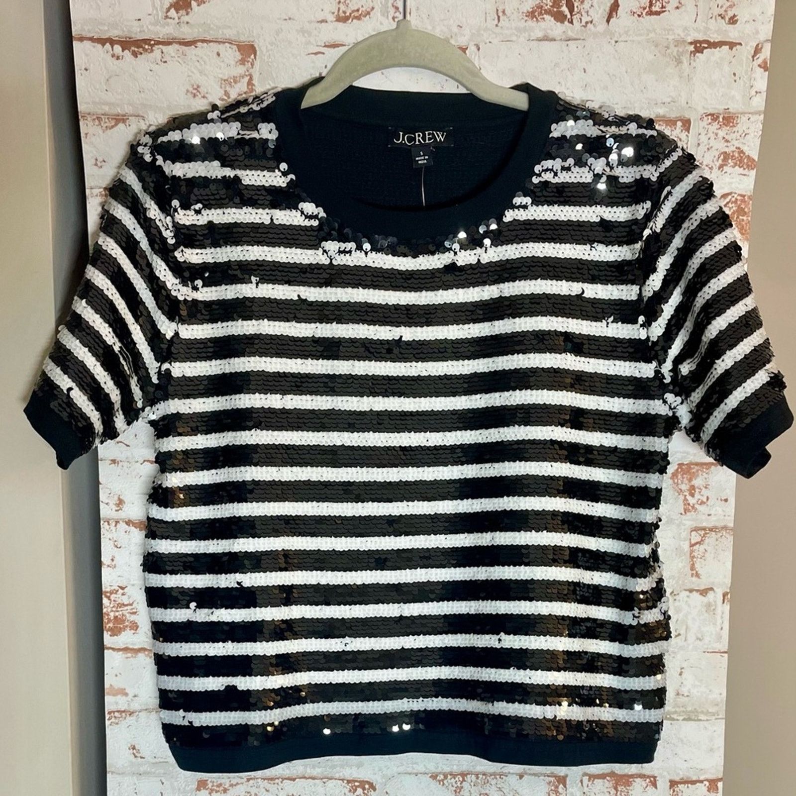 J.Crew NWT J. Crew Monochrome Sequin Stripe Top Size S / US 4 / IT 40 - 1 Thumbnail