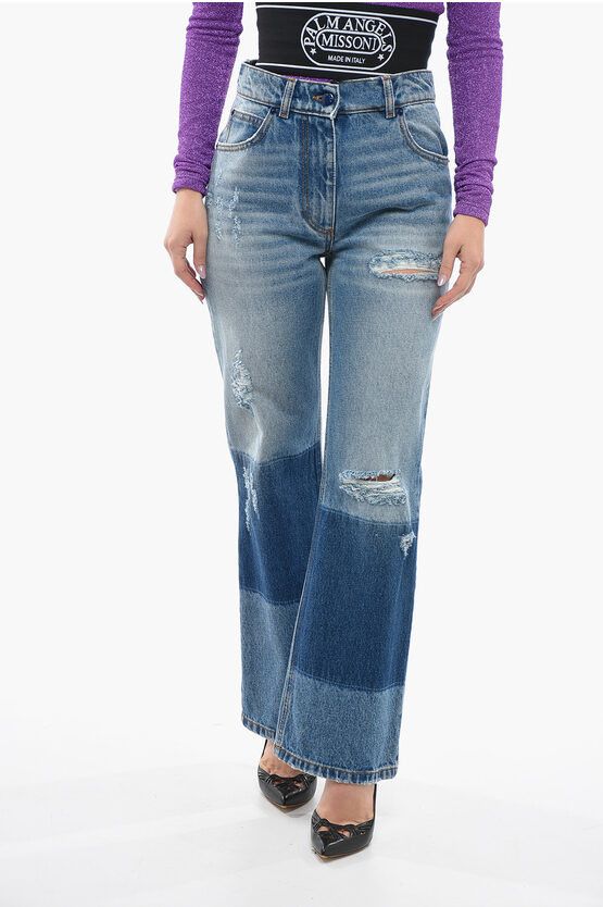 image of Moncler 8 Palm Angels Regular-Fitting Denims With Distressed Details in Light Blue, Women's (Size 2