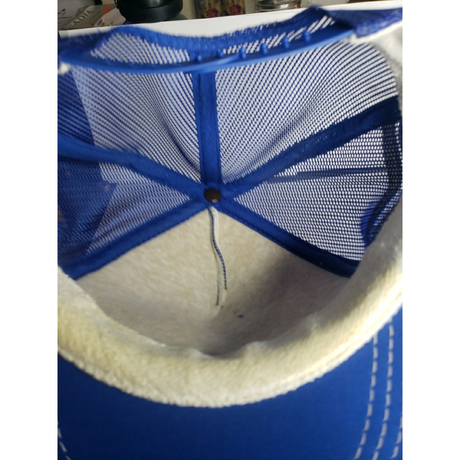 Vintage VTG Three Stripe Trucker Hat USA Mesh 70s 80s Blue Metal Size ONE SIZE - 8 Thumbnail