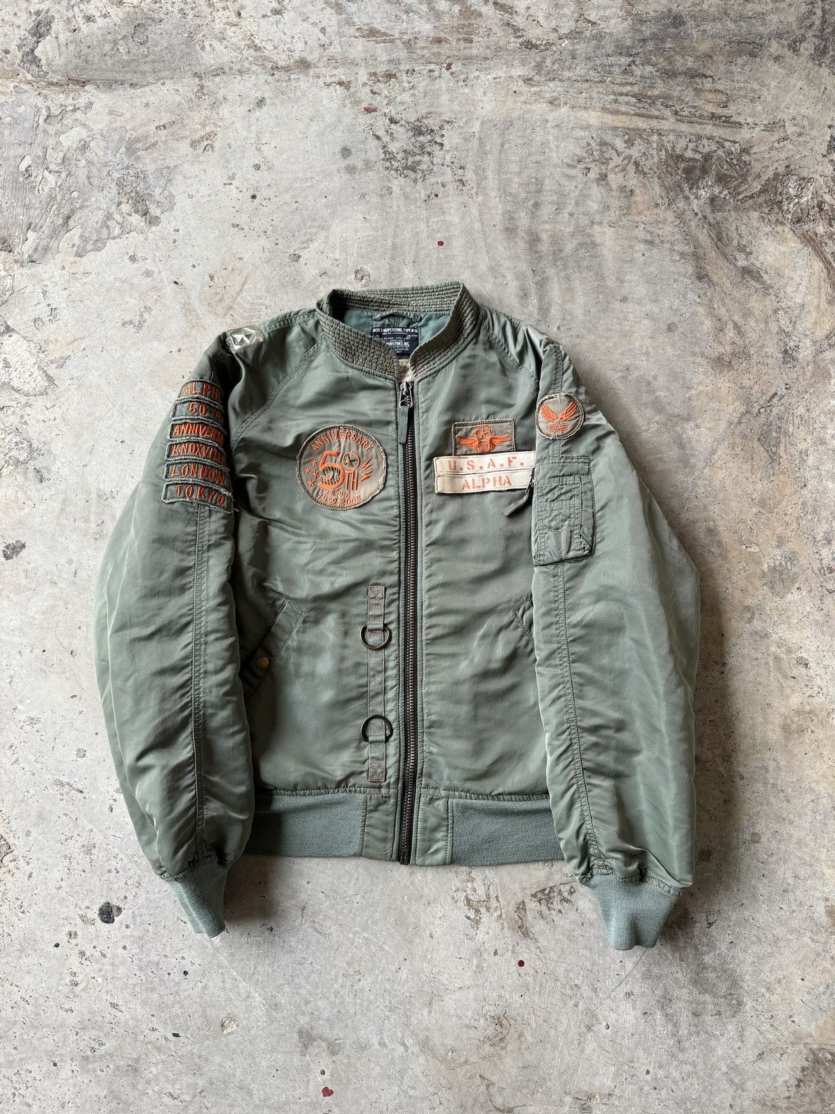 image of 50Th Anniversary Alpha Industries Bombers Usalf Alpha in Green, Men's (Size 2XL)