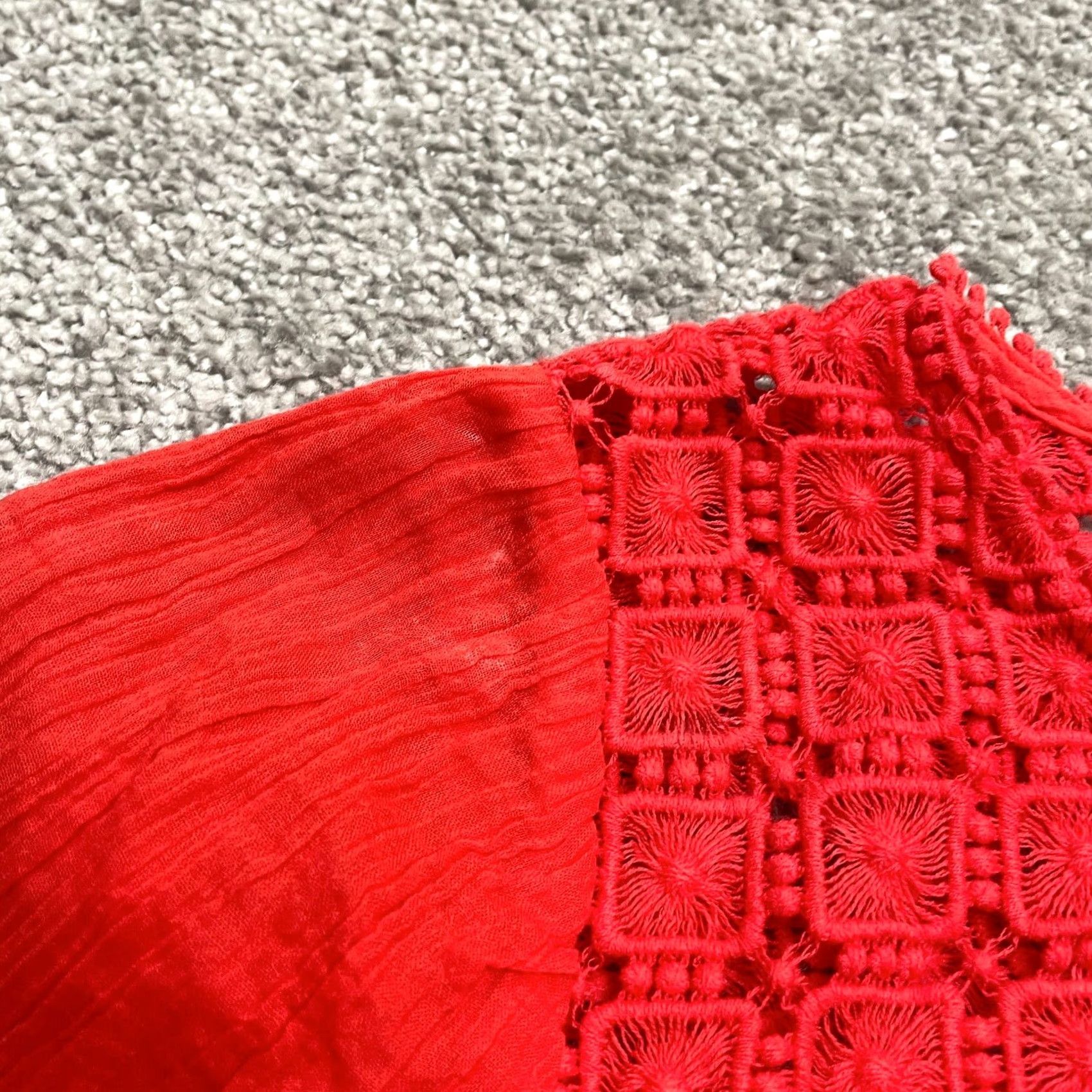 J.Crew J.Crew Blouse Shirt Womens 00 Red Long Sleeve Round Neck Button Embroidered Tunic Cotton Casual Size S / US 4 / IT 40 - 4 Thumbnail