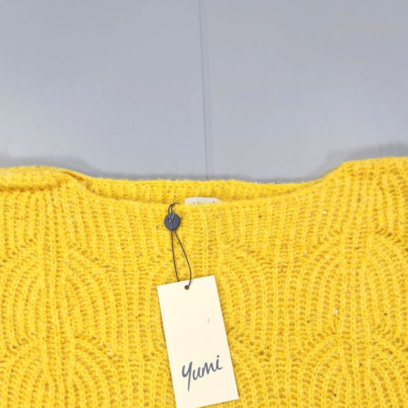 Vintage Yumi Jumper Yellow Medium Knit Pullover Sweater Wool-Free Waffle-Knit Long Sleeve Boat Neck Womens Regular Knit Pullover Casual 90s (if applicable) Size M / US 6-8 / IT 42-44 - 2 Thumbnail