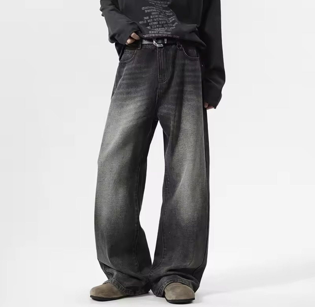 Japanese Brand × Jean Black Baggy Washed Denim Jeans Size US 33 - 2 Thumbnail