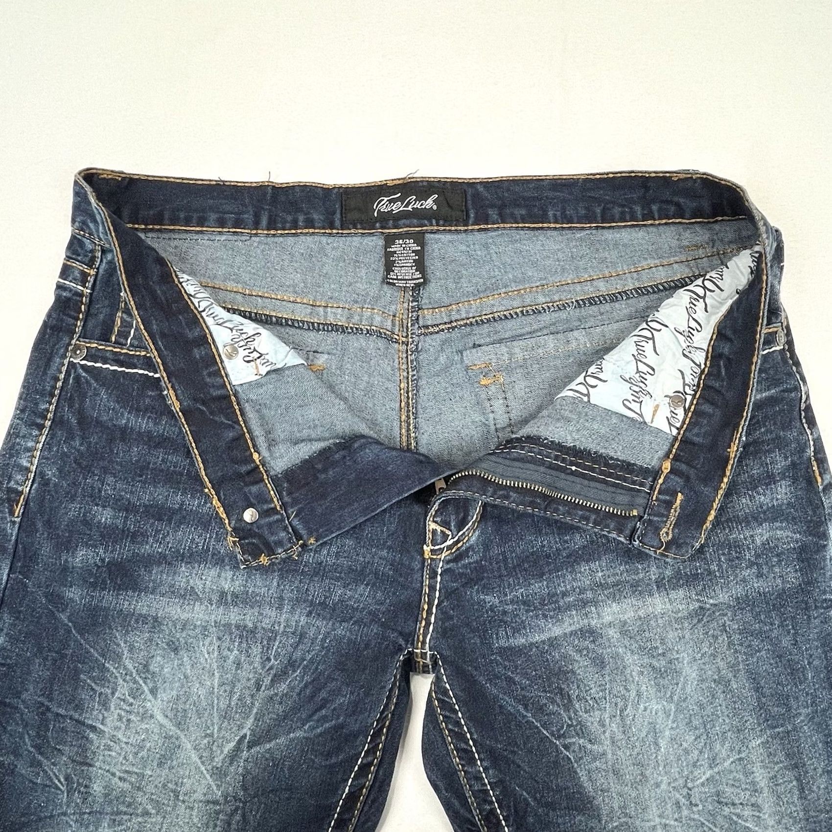 Denime True Luck Jeans Mens 36 Blue 36x30 Wash Stretch Denim Men Flap Pockets Size US 36 / EU 52 - 5 Thumbnail