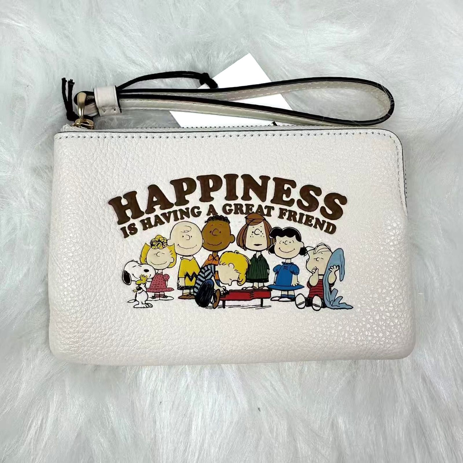Coach Coach X Peanuts Corner Zip Wristlet In Leather/Gold/Chalk Size ONE SIZE - 1 Thumbnail