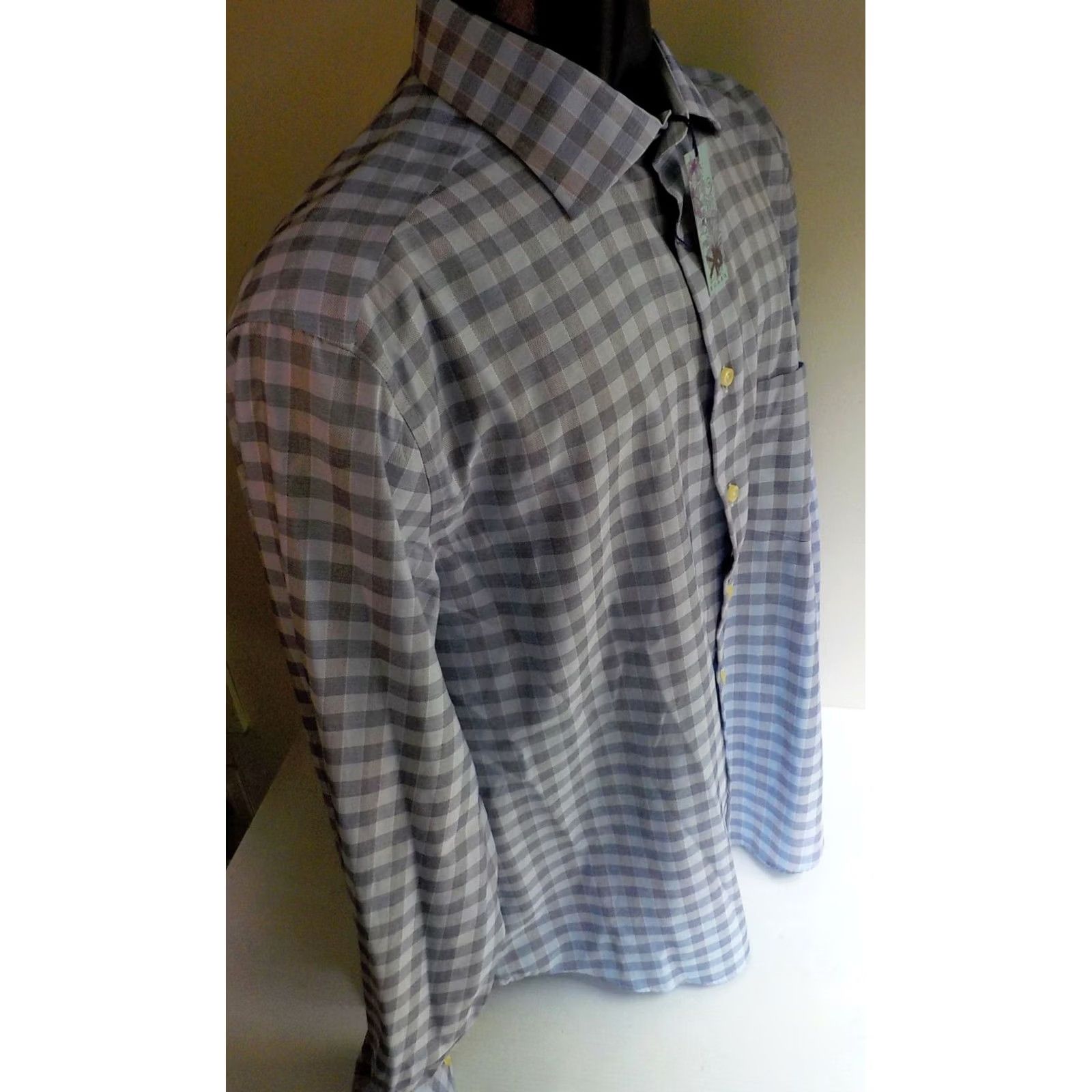 Egara EGARA Dress Shirt LS Checked-Spread Collar Flip Cuff Blue/Navy 17/17 1/2 NWT Mens Shirt Size US XL / EU 56 / 4 - 3 Thumbnail