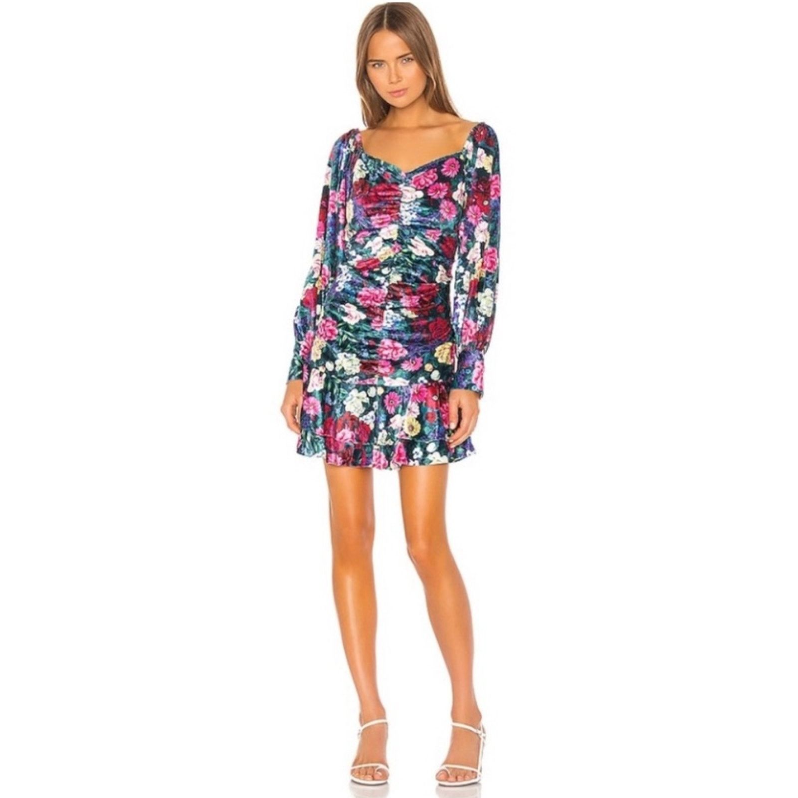 REVOLVE Revolve Rococo Sand Tallia Velvet Floral Ruched Mini Dress Size M / US 6-8 / IT 42-44 - 1 Thumbnail