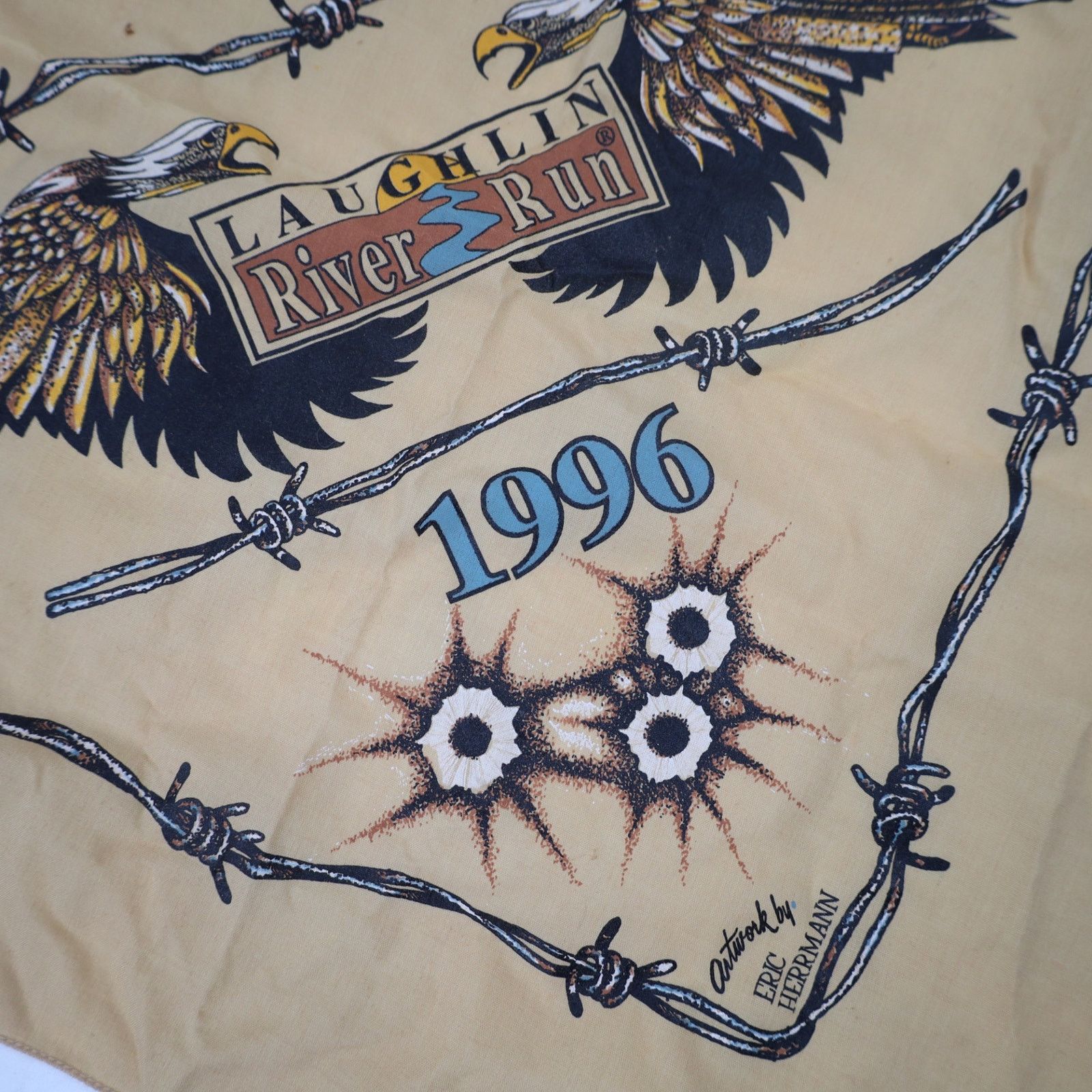 Vintage VTG 1996 Laughlin River Run Motorcycle Rally Graphic Bandana Size ONE SIZE - 3 Thumbnail