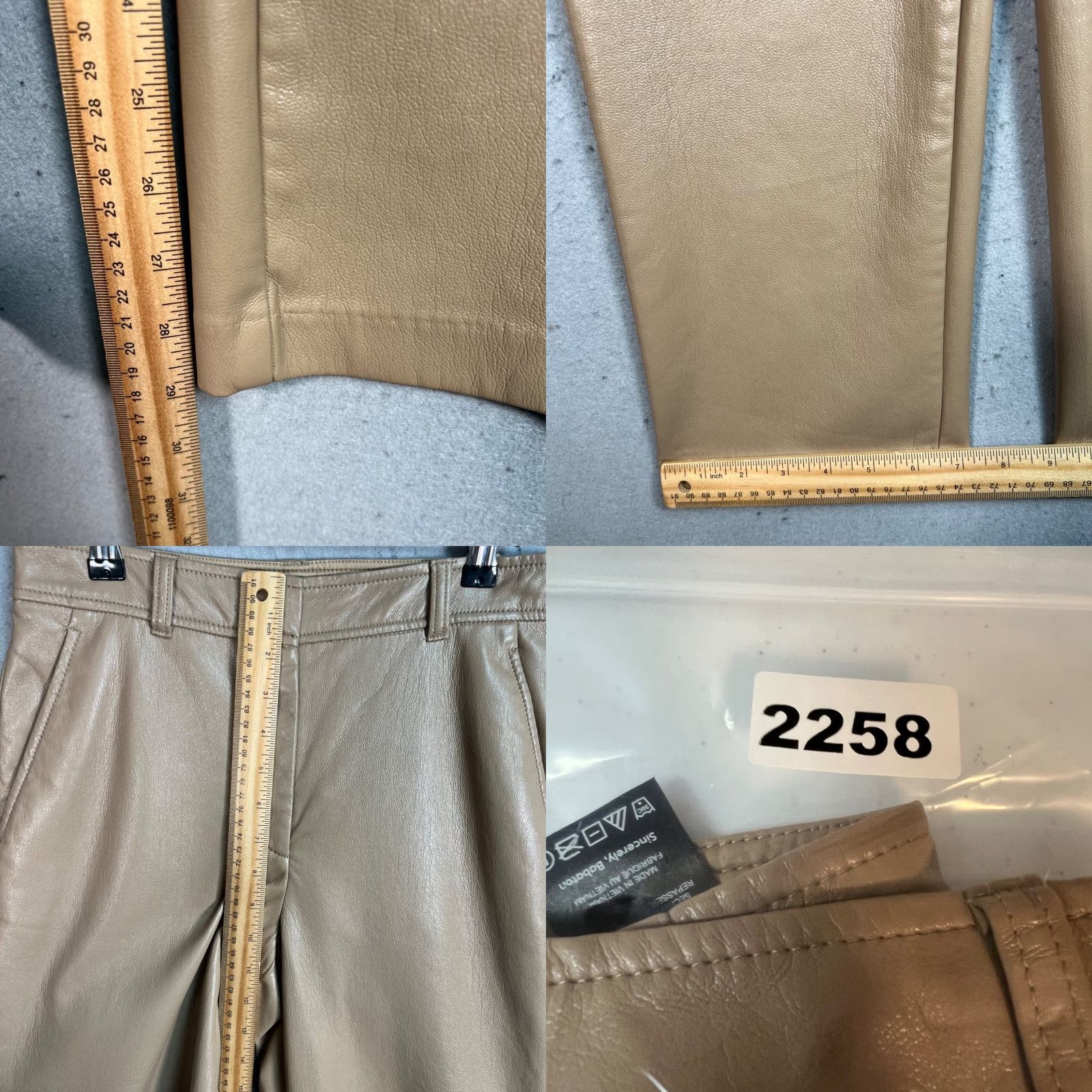 Vintage Babaton Womens Size 6 Beige Faux Leather Straight Leg Pants Size 28" / US 6 / IT 42 - 8 Thumbnail