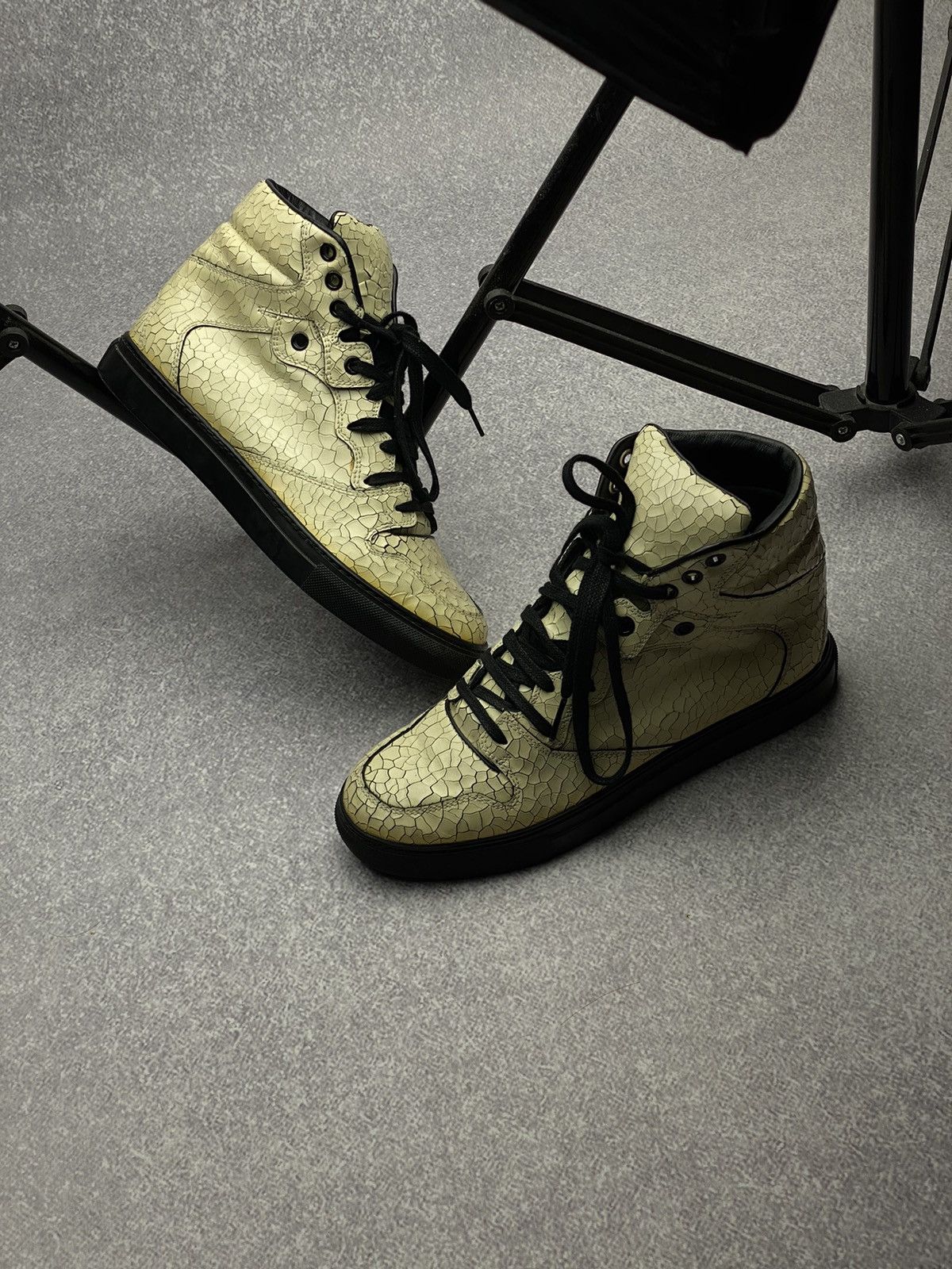 Balenciaga Yellow Texture Leather High Top Sneakers Size 37