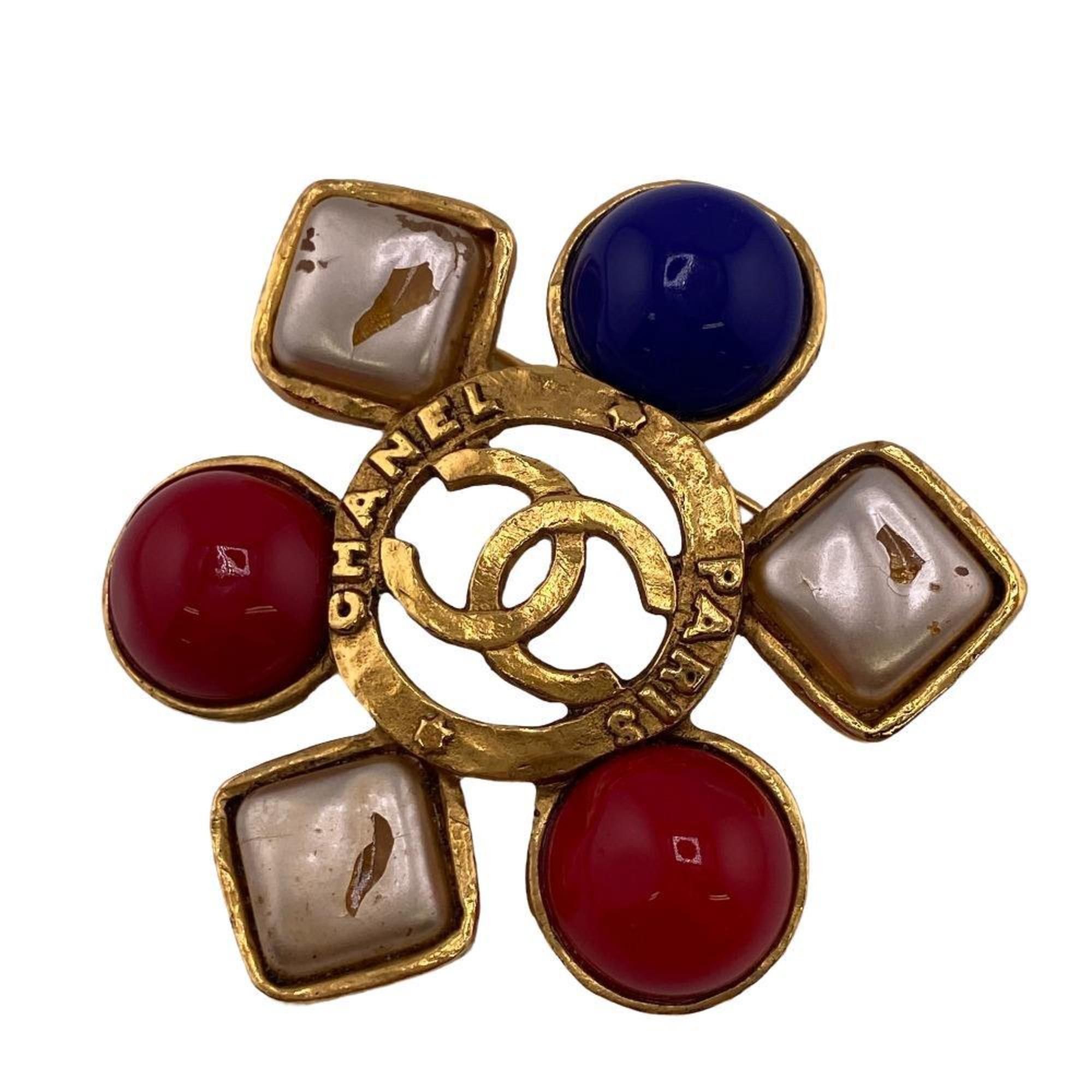image of Chanel Colored Stone 28 Vintage Coco Mark Brooch Gold Unisex, Women's