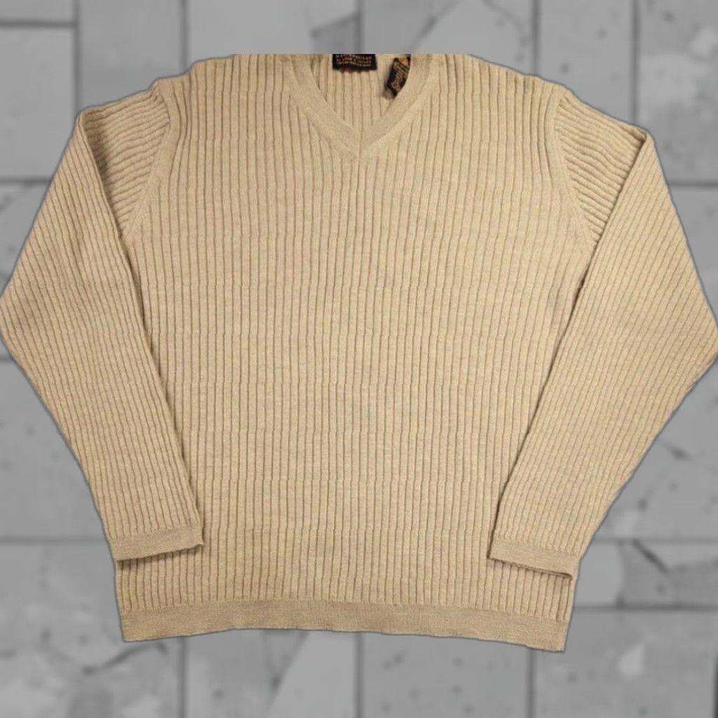 Vintage Metropolitan Sweater Men 2XL Beige Wool V-Neck Ribbed Knit Pullover Classic Italy Size US XXL / EU 58 / 5 - 1 Thumbnail
