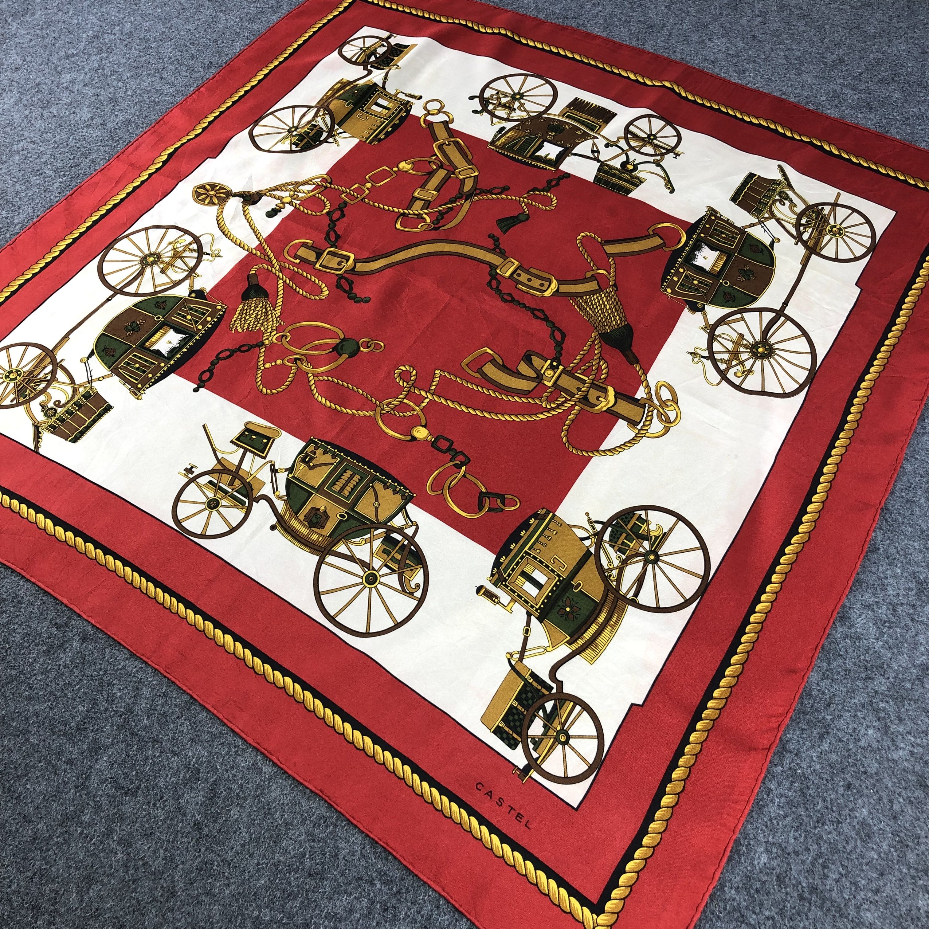 Vintage Castel Luxury Carriage Silk Scarf Foulards M262 Size ONE SIZE - 4 Thumbnail