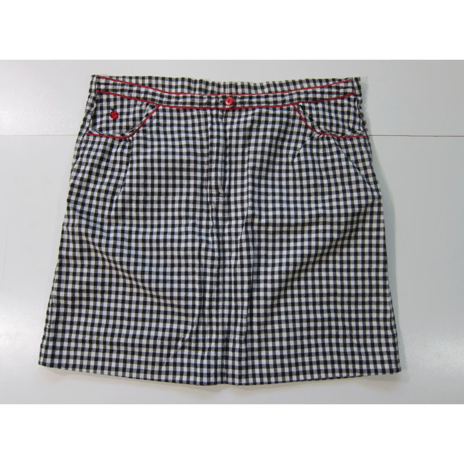 Vintage Lemon Grass Studio Women Skirt Plaid Black White Lady Bug Pockets Zipper Button Knee Length 100% Cotton L Size 36" / US 14 / IT 50 - 6 Thumbnail