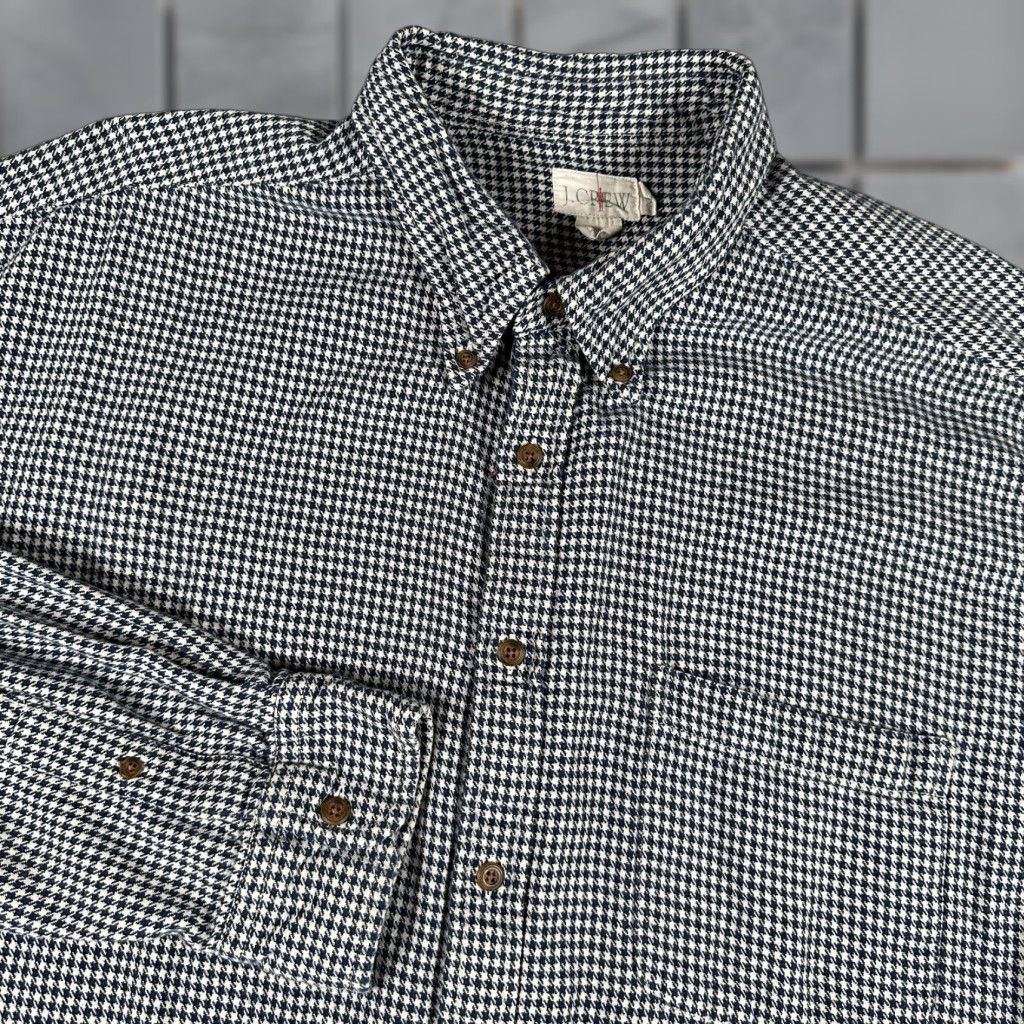 J.Crew VINTAGE J.CREW Shirt Men XLT Oarsman Ivory Black Houndstooth Flannel Flaw Size US XL / EU 56 / 4 - 1 Thumbnail