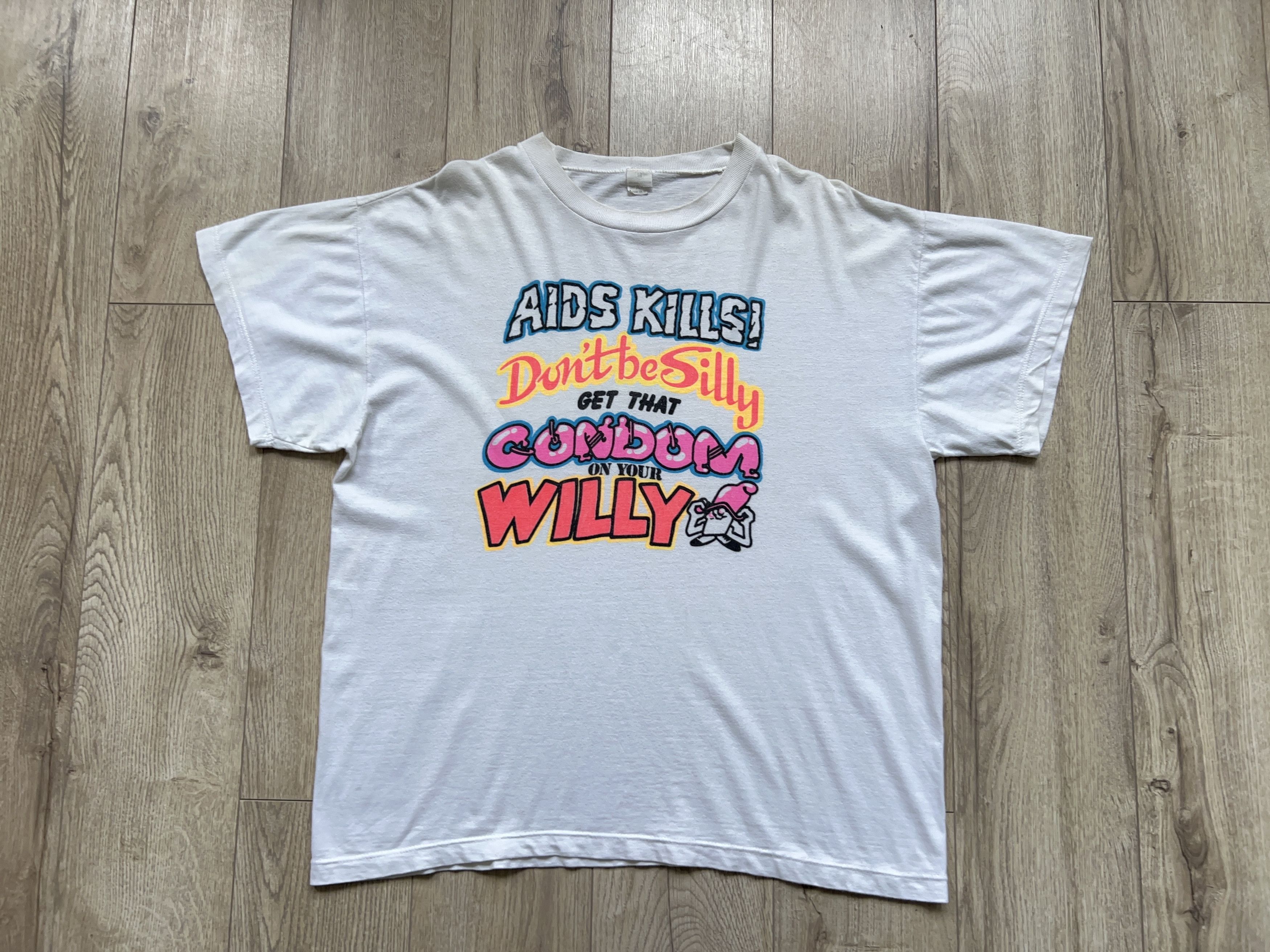 Vintage Aids Kills Don't Be Silly Get That Condom Funny Tee Parody Size US XL / EU 56 / 4 - 3 Thumbnail