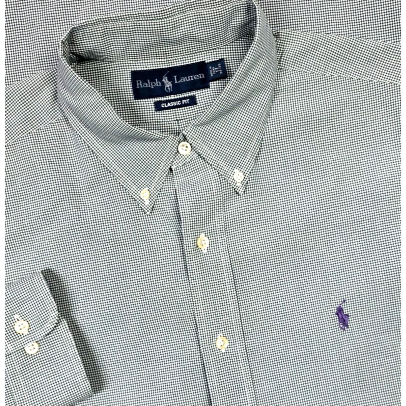 Polo Ralph Lauren Polo Ralph Lauren Button-Up Shirt Check Long Sleeve 17-34/35 Green Pony Vintage Mens Regular Size XS- Large Size US XL / EU 56 / 4 - 2 Thumbnail
