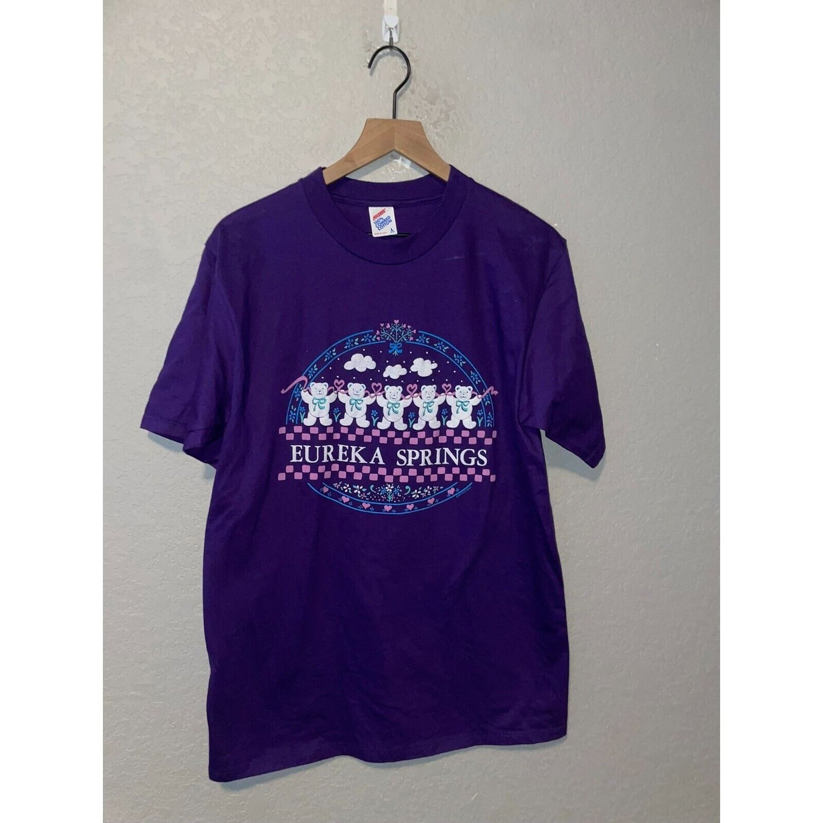 Jerzees Vintage Eureka Springs Shirt Teddy Bear Purple Tee VTG 90s L Size US L / EU 52-54 / 3 - 1 Thumbnail