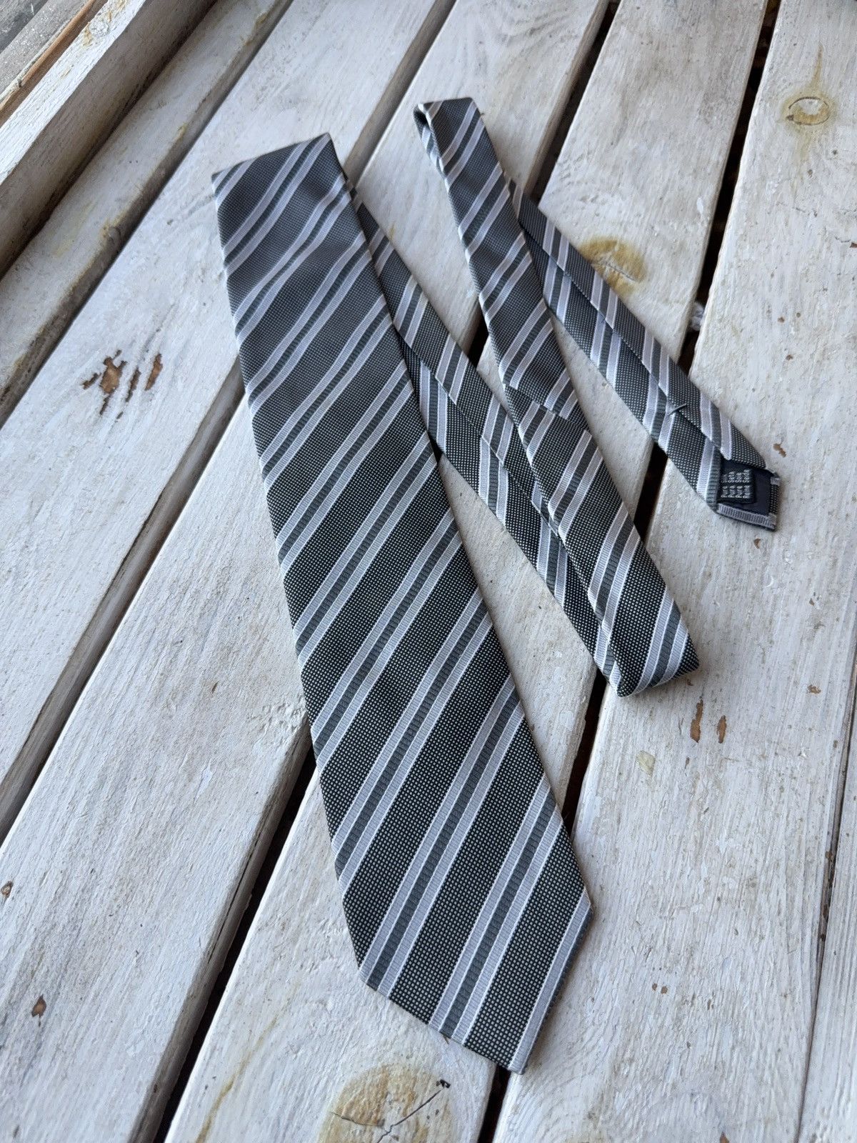 Designer × Piattelli Classic Piattelli Silk Tie Black Gray Stripe Made in Italy Size ONE SIZE - 1 Thumbnail