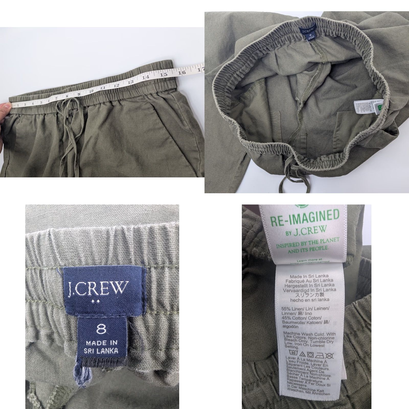 J.Crew J. Crew Factory Linen Blend Pull-On Pants Green Size 8 Cuffed Ankle Womens Size 30" / US 8 / IT 44 - 8 Thumbnail