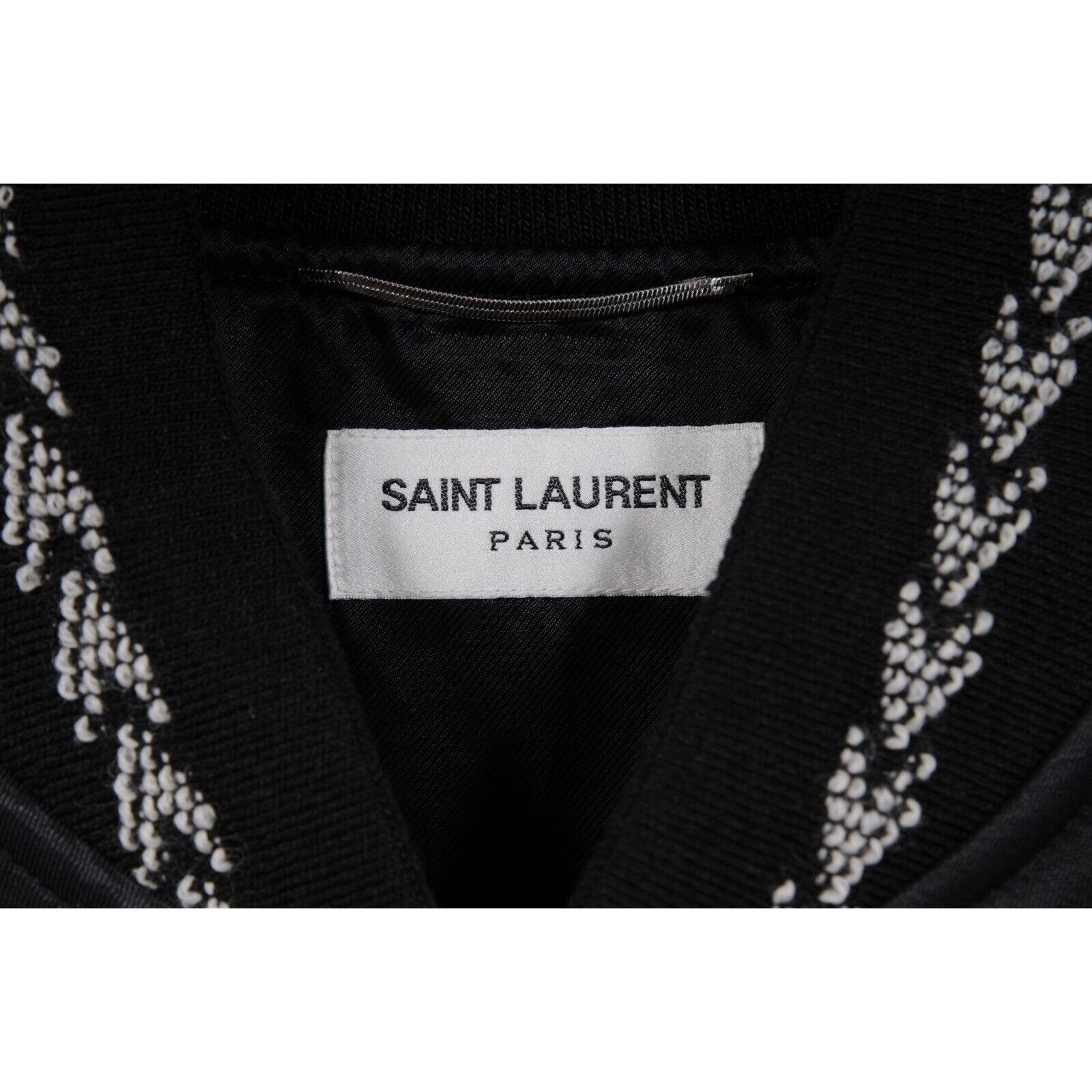Saint Laurent Paris Ikat Bomber Jacket Black Satin Size US L / EU 52-54 / 3 - 3 Thumbnail