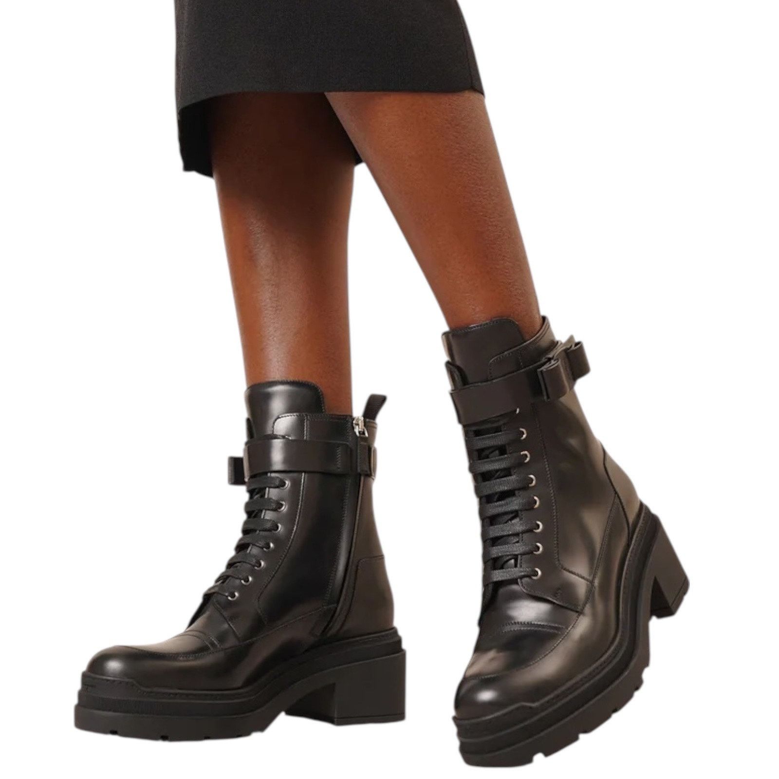 Salvatore Ferragamo Vara bow Lace Up Combat Boots Black 9.5 display picture 3