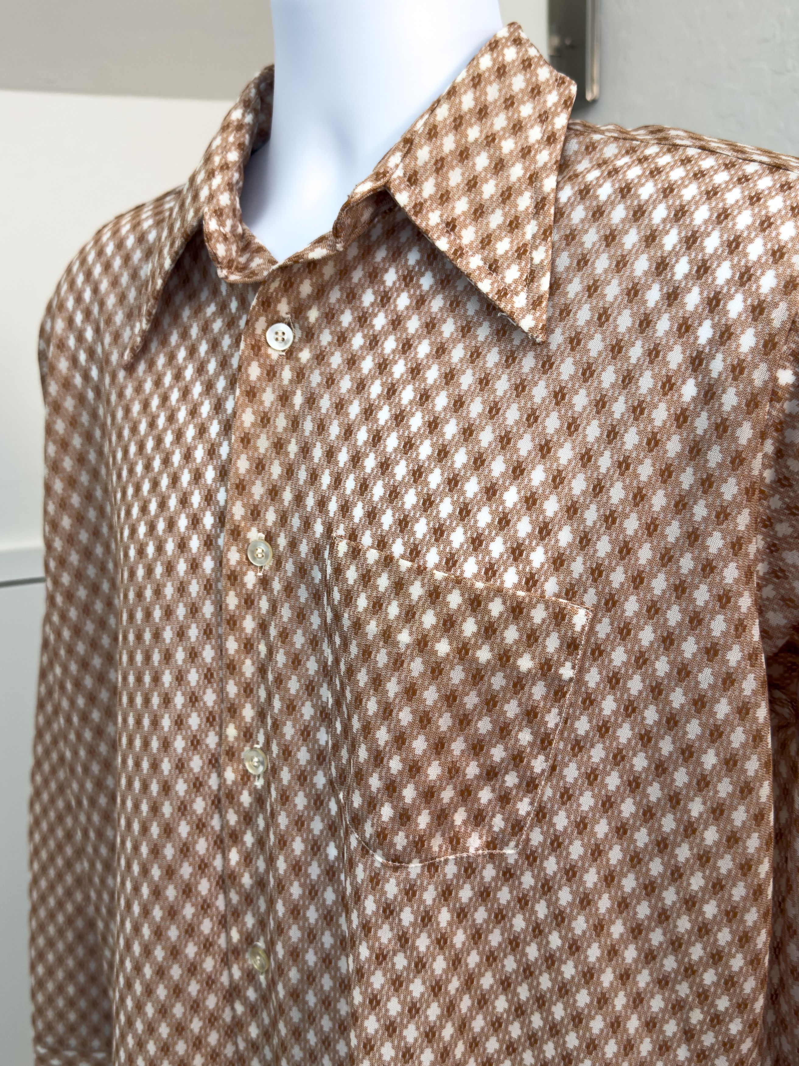 Other Vintage 70s Brown Geometric Long Sleeve Button Up Shirt Size US M / EU 48-50 / 2 - 2 Thumbnail