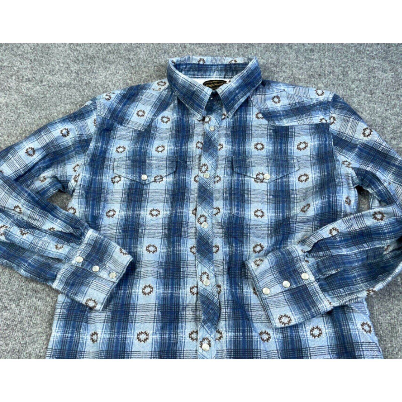 Vintage VINTAGE High Noon Men's Flannel Shirt Cotton Casual Western Plaid Snap Button-Medium Blue Rockabilly Size US M / EU 48-50 / 2 - 7 Thumbnail