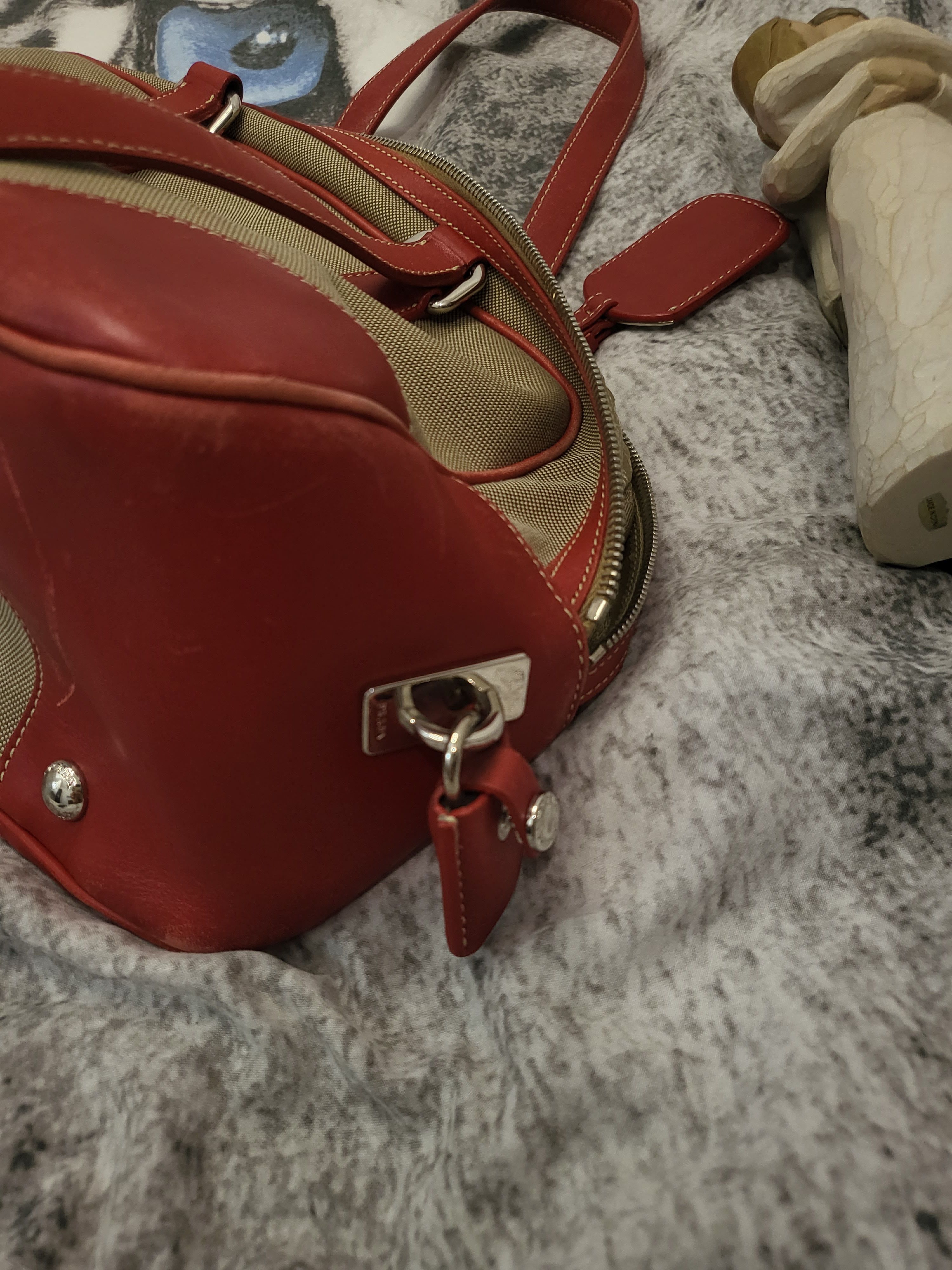 Prada Vintage Prada Canapa Jacquard Bag with Red Leather Inserts Size ONE SIZE - 12 Thumbnail