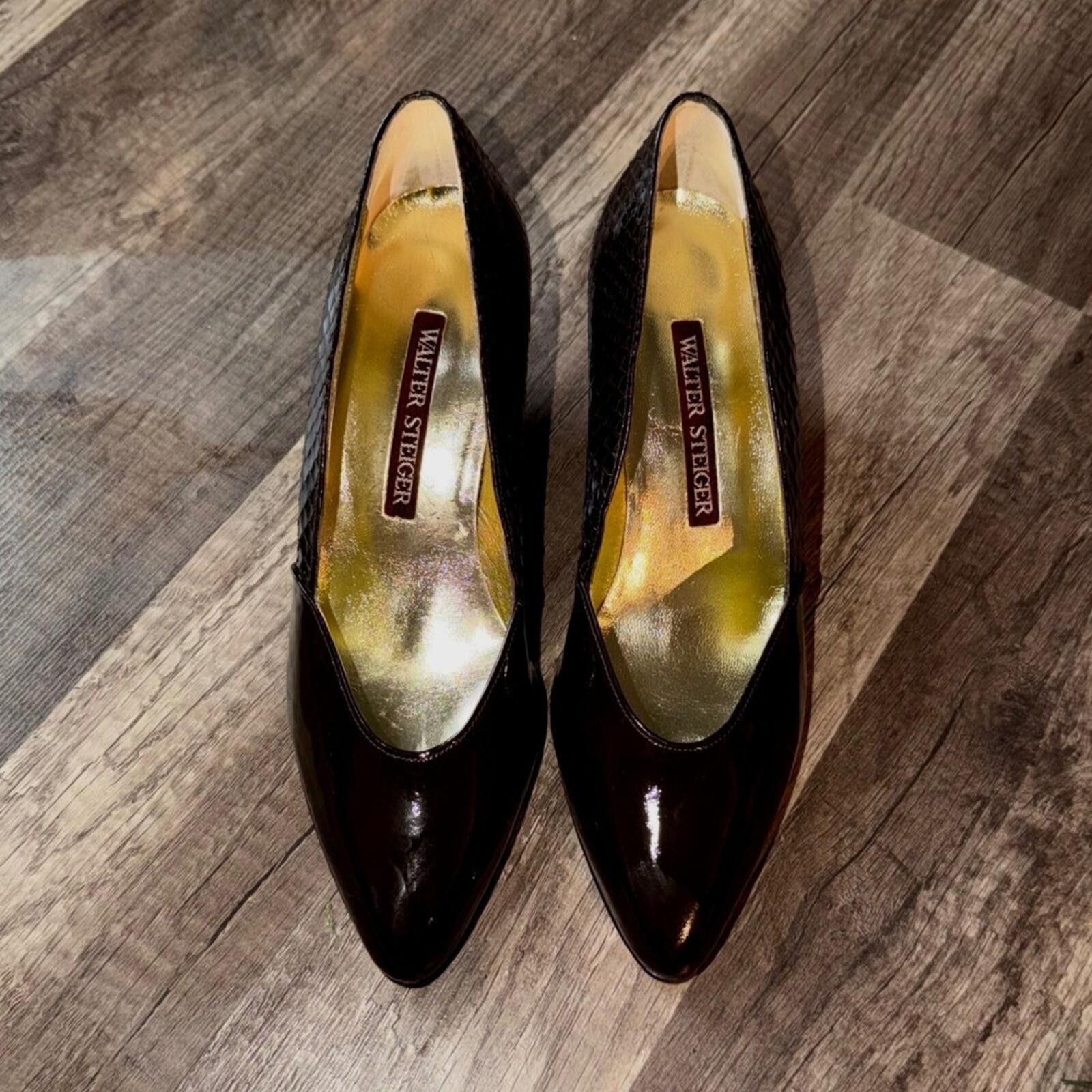 Walter Steiger Walter Steiger Patent Snakeskin Pointed Toe Pumps Italy 6.5B Size US 6.5 / IT 36.5 - 1 Thumbnail