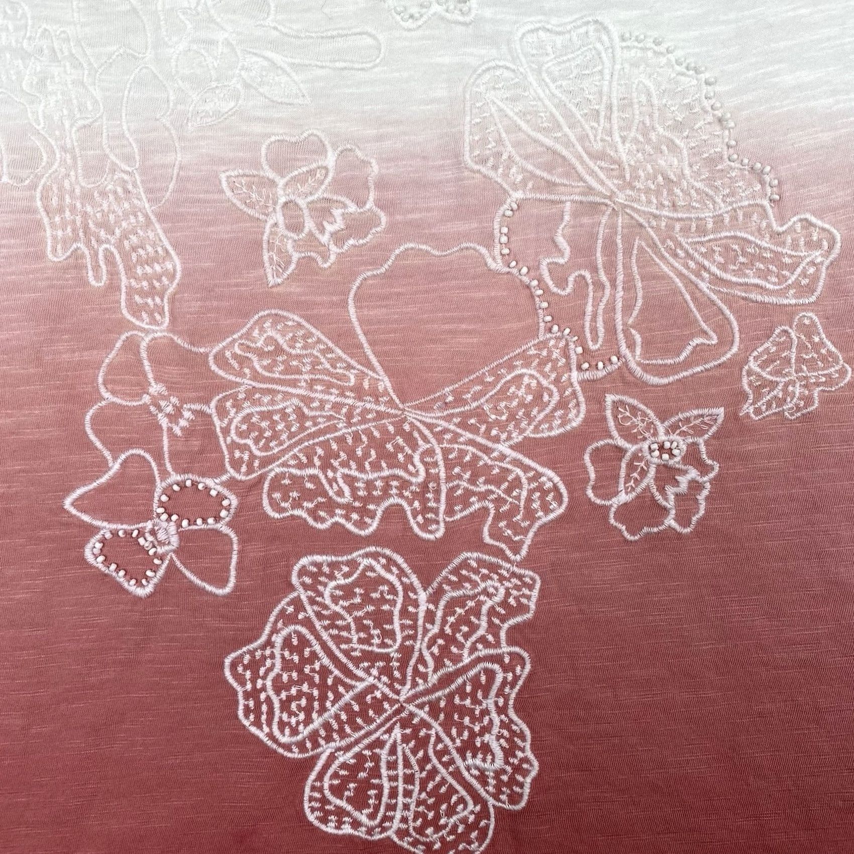 Pinko SONOMA Womens Tee Shirt XL Pink White Ombre Embroidered Floral Boho Y2K 90s Shirt Womens XL Pink White Ombre Floral Embroidered 90s T-Shirt Size XL / US 12-14 / IT 48-50 - 2 Thumbnail