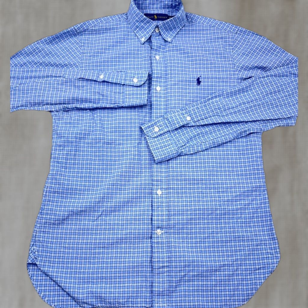 Ralph Lauren Ralph Lauren Shirt Men Blue White Plaid Button-Up Dress Poplin Pony Size 42R - 1 Thumbnail