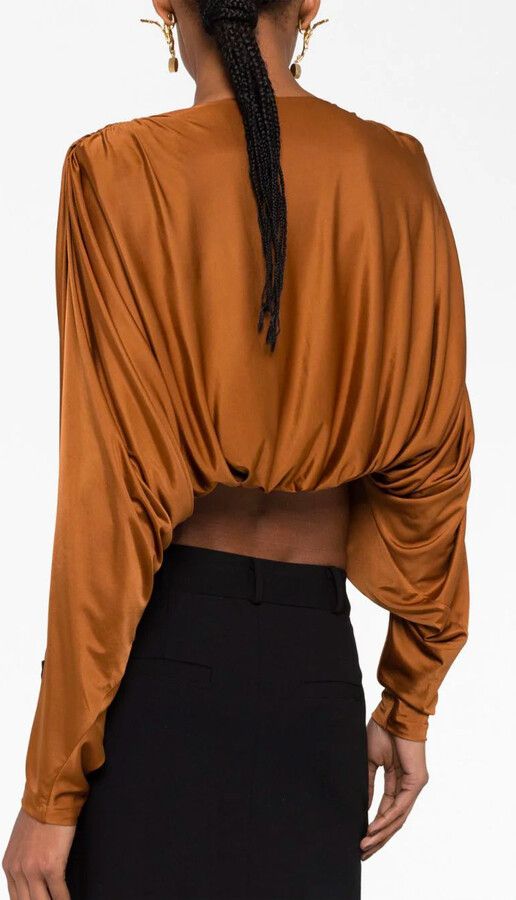 Saint Laurent Paris o1s1wg111124 Cropped Top in Shiny Jersey in Camel Size XS / US 0-2 / IT 36-38 - 4 Thumbnail
