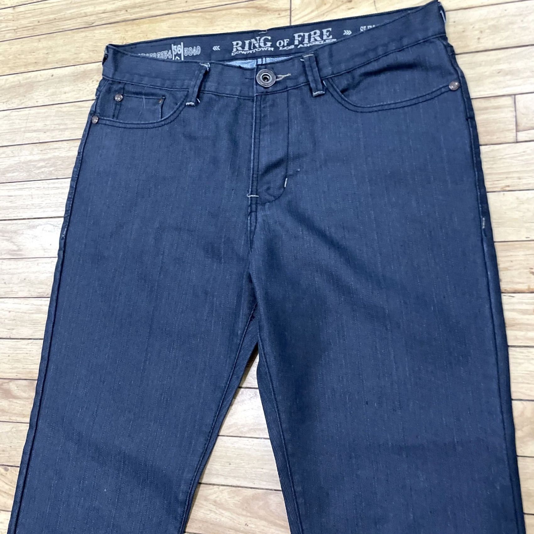 Ring Of Fire RING OF FIRE Men Jeans 36x30 Slim Straight LA Denim Dark Blue Zip Pockets Rocker" Size US 36 / EU 52 - 2 Thumbnail