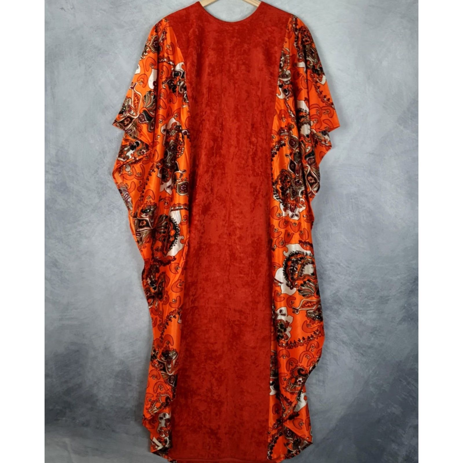 Velvet VINTAGE Maeko's Kaftan Dress Womens One Size Orange Velvet Paisley Maxi 70s Size ONE SIZE - 6 Thumbnail