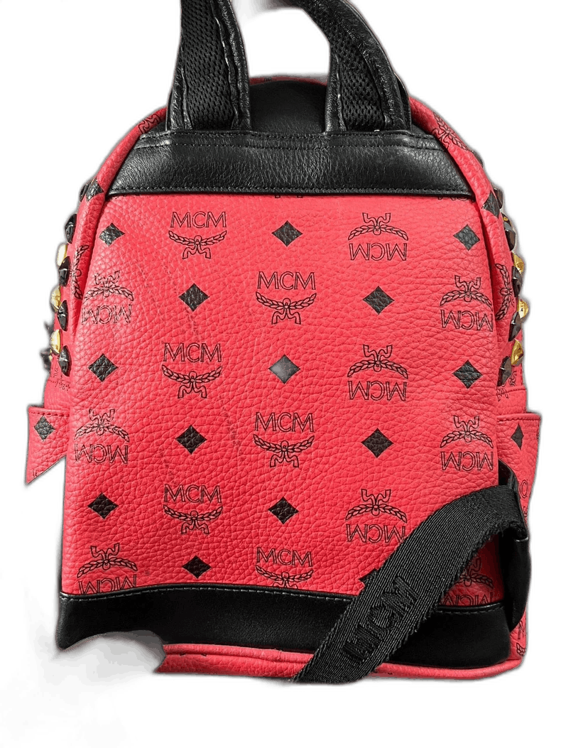 MCM MCM Red Studded Backpack with Black Accents Size ONE SIZE - 1 Thumbnail