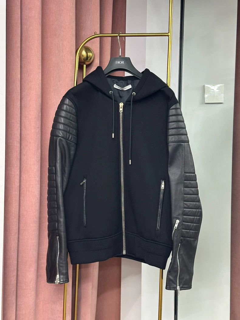 Givenchy Givenchy Size50 Black Leather Zipper Hooded Jacket with She Size US M / EU 48-50 / 2 - 1 Thumbnail