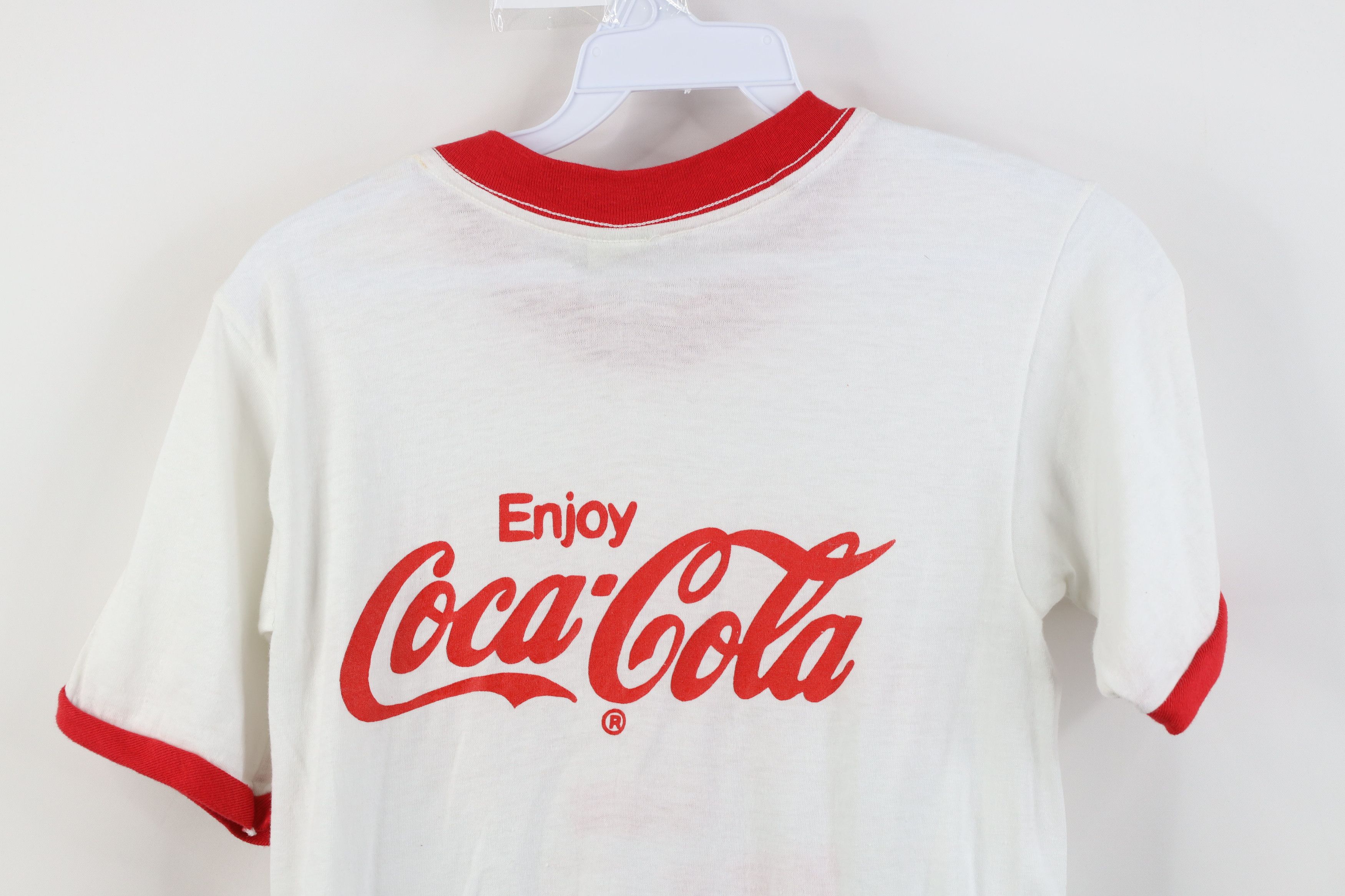 Vintage Vintage 80s Coca Cola Run Walk Ringer T-Shirt White USA Size S / US 4 / IT 40 - 12 Thumbnail