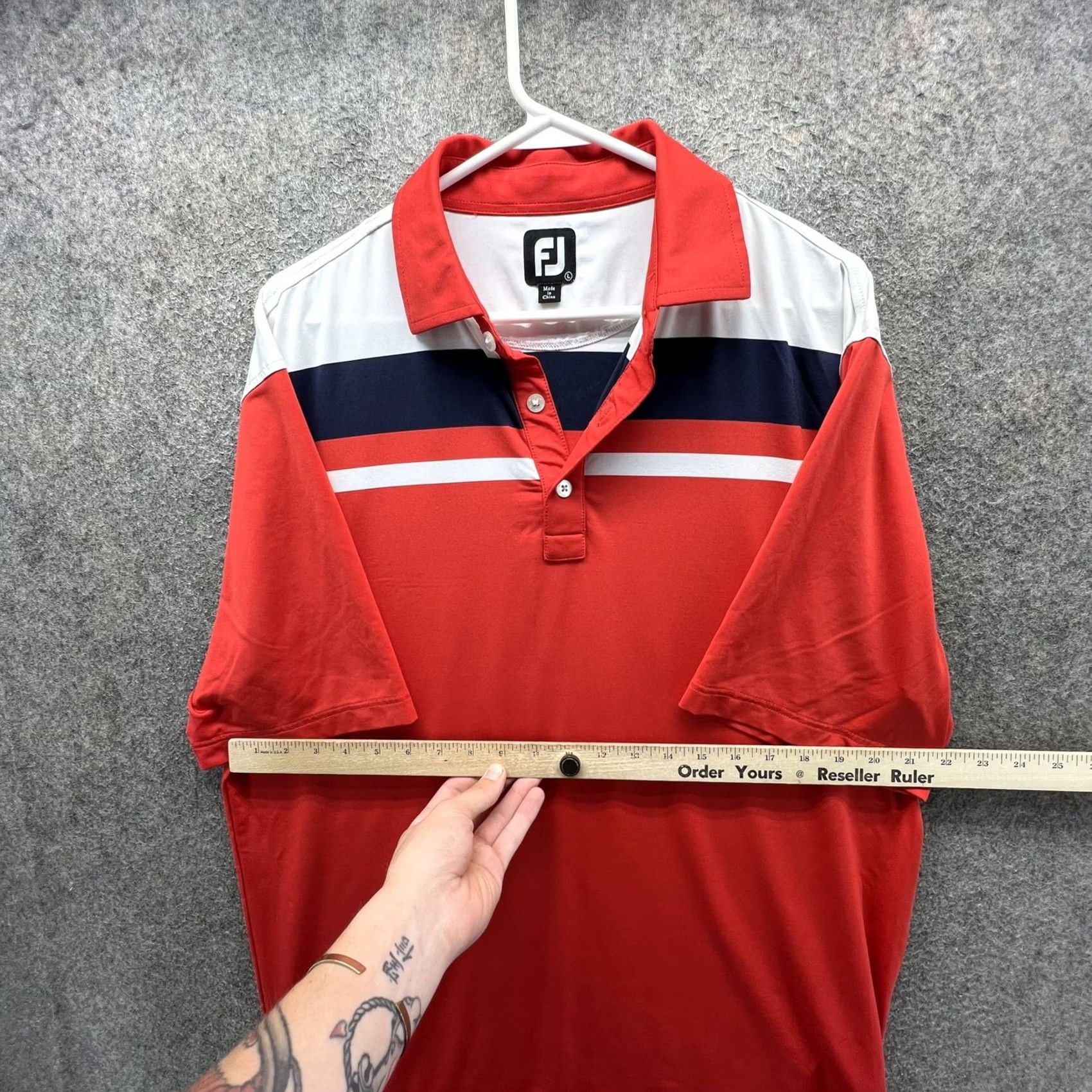 Footjoy FootJoy Polo Shirt Mens Large Red Stripe Golf Stretch Short Sleeve Performance Polo Shirt Size US L / EU 52-54 / 3 - 5 Thumbnail