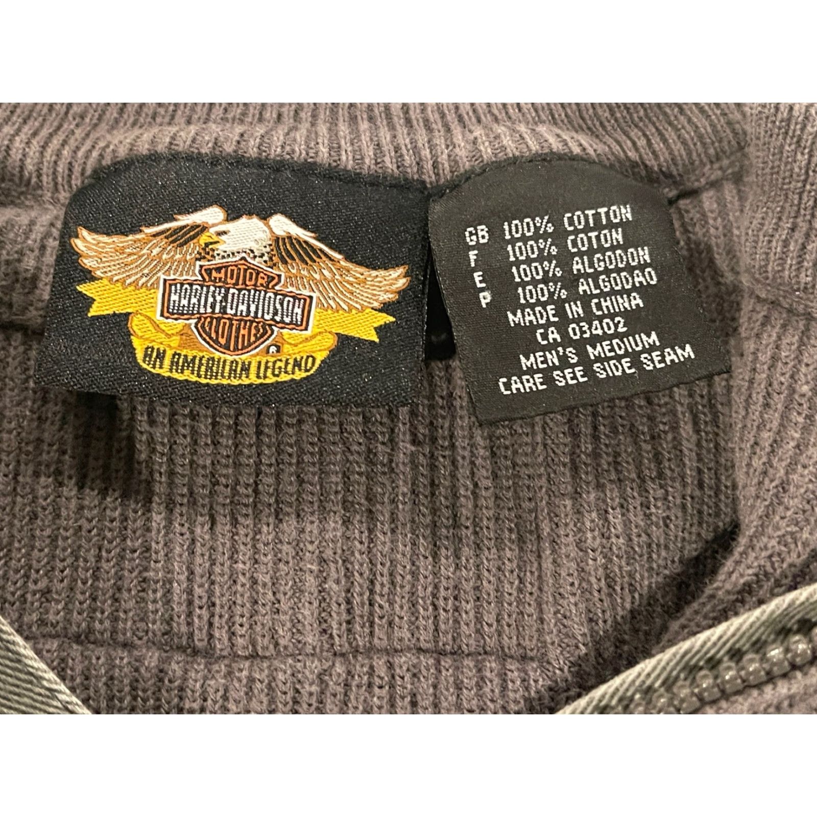 Harley Davidson VINTAGE Harley-Davidson 1/4 Zip Sweater Logo 100% Cotton Sz Medium Mens Gray Size US M / EU 48-50 / 2 - 3 Thumbnail