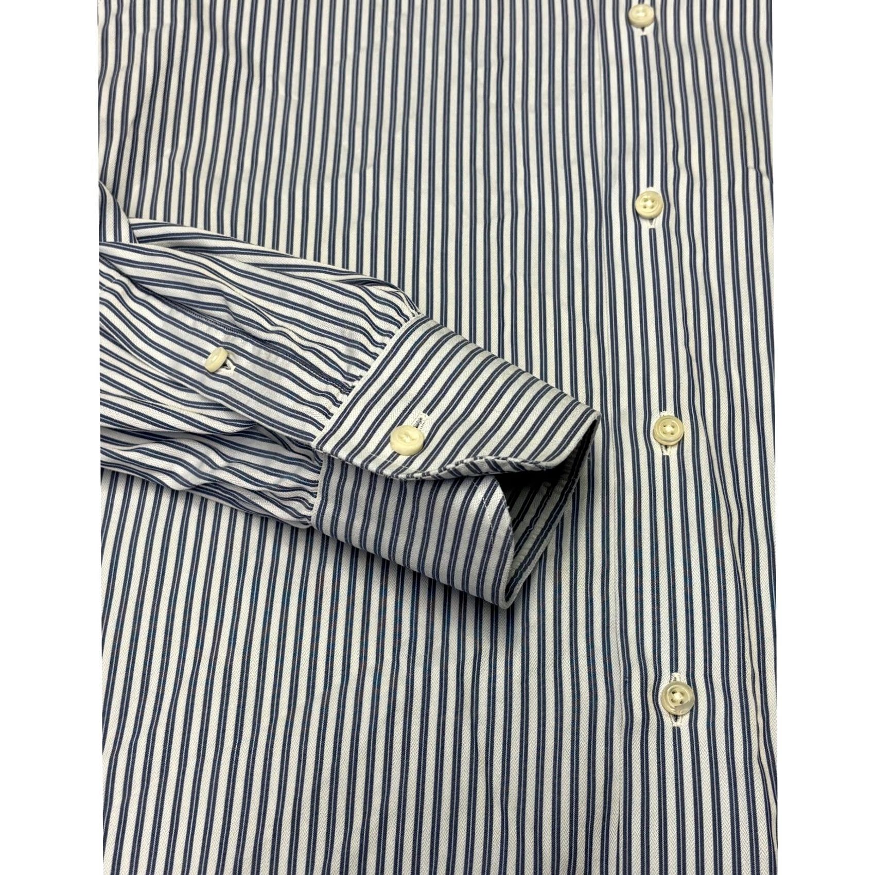 Ermenegildo Zegna Ermenegildo Zegna Dress Shirt Blue White Striped Herringbone 16 41 16 in Regular Mens Shirt Size 42R - 3 Thumbnail
