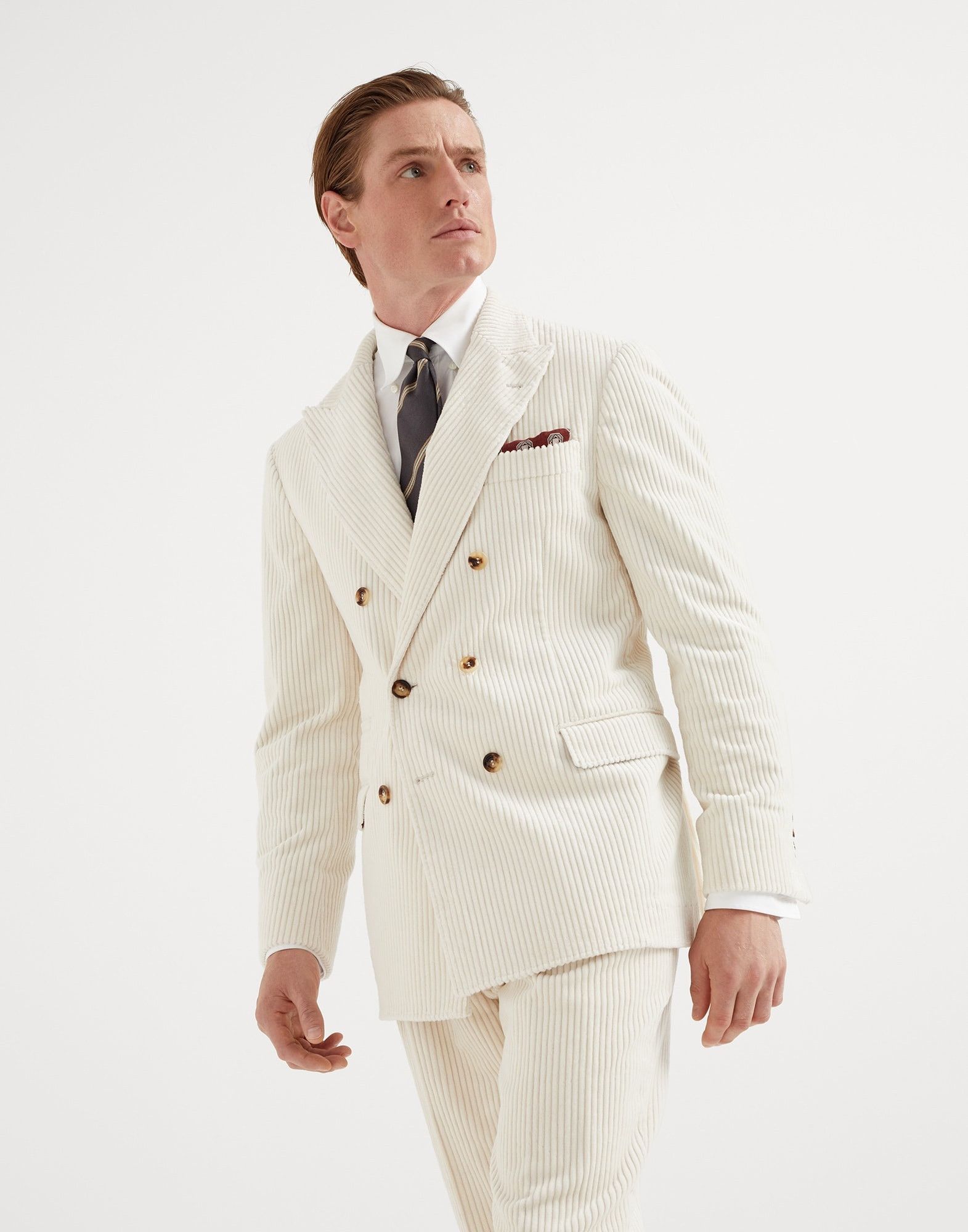 Brunello Cucinelli o1la1rc1a0925 Woven Wool Jacket in Ivory Size US S / EU 44-46 / 1 - 4 Thumbnail