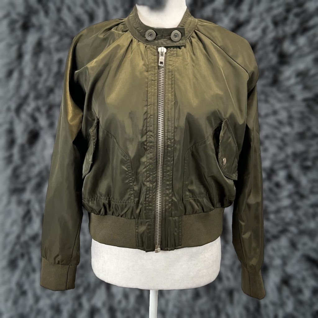 Free People VINTAGE Free People Midnight Satin Bomber Jacket XS Olive Green Crop Womens Short Zip Satin Bomber Jacket Size XS / US 0-2 / IT 36-38 - 1 Thumbnail