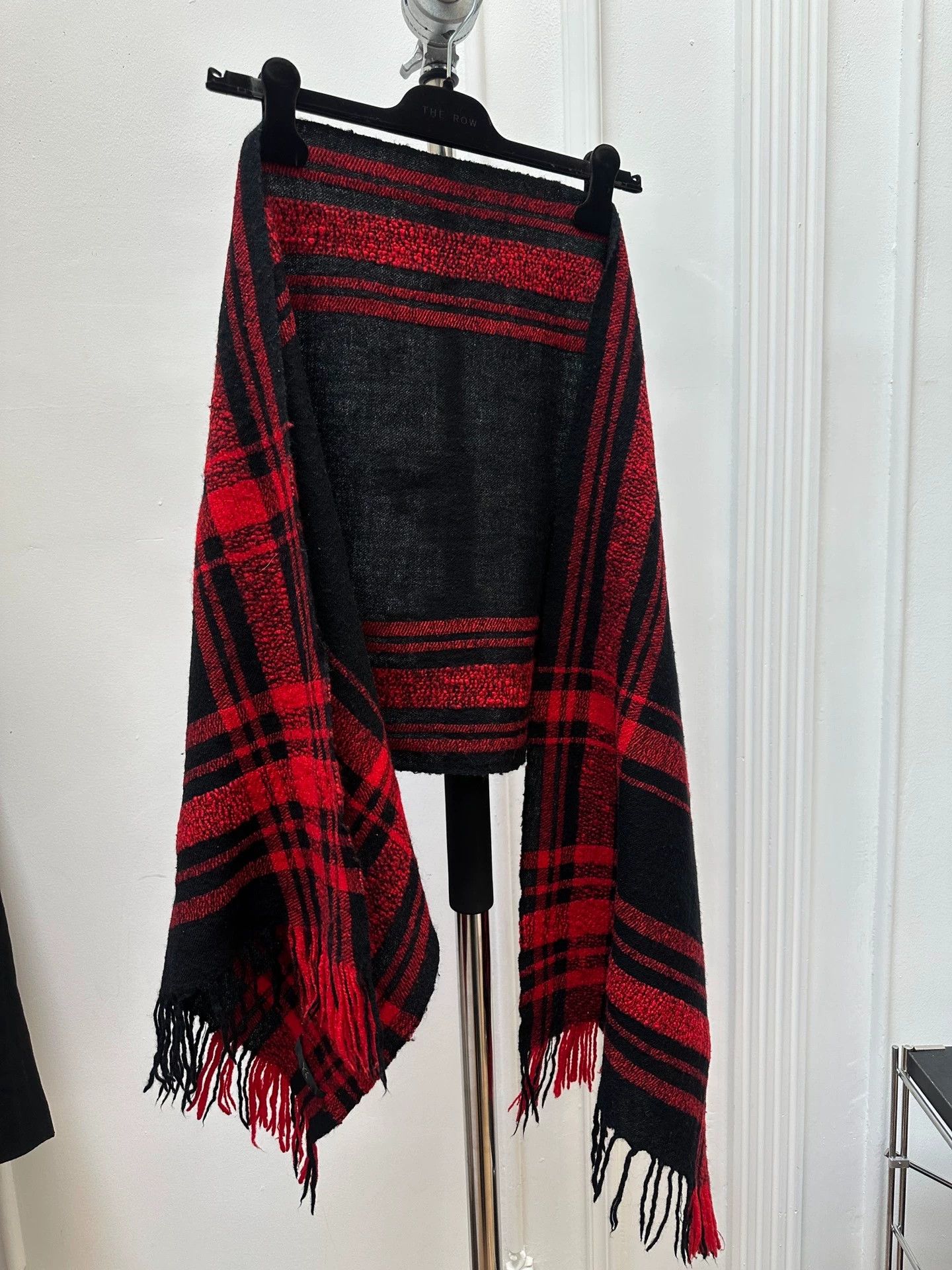 Yohji Yamamoto Yohji Yamamoto Y's Textured Check Black Red Wool Scarf Size ONE SIZE - 3 Thumbnail