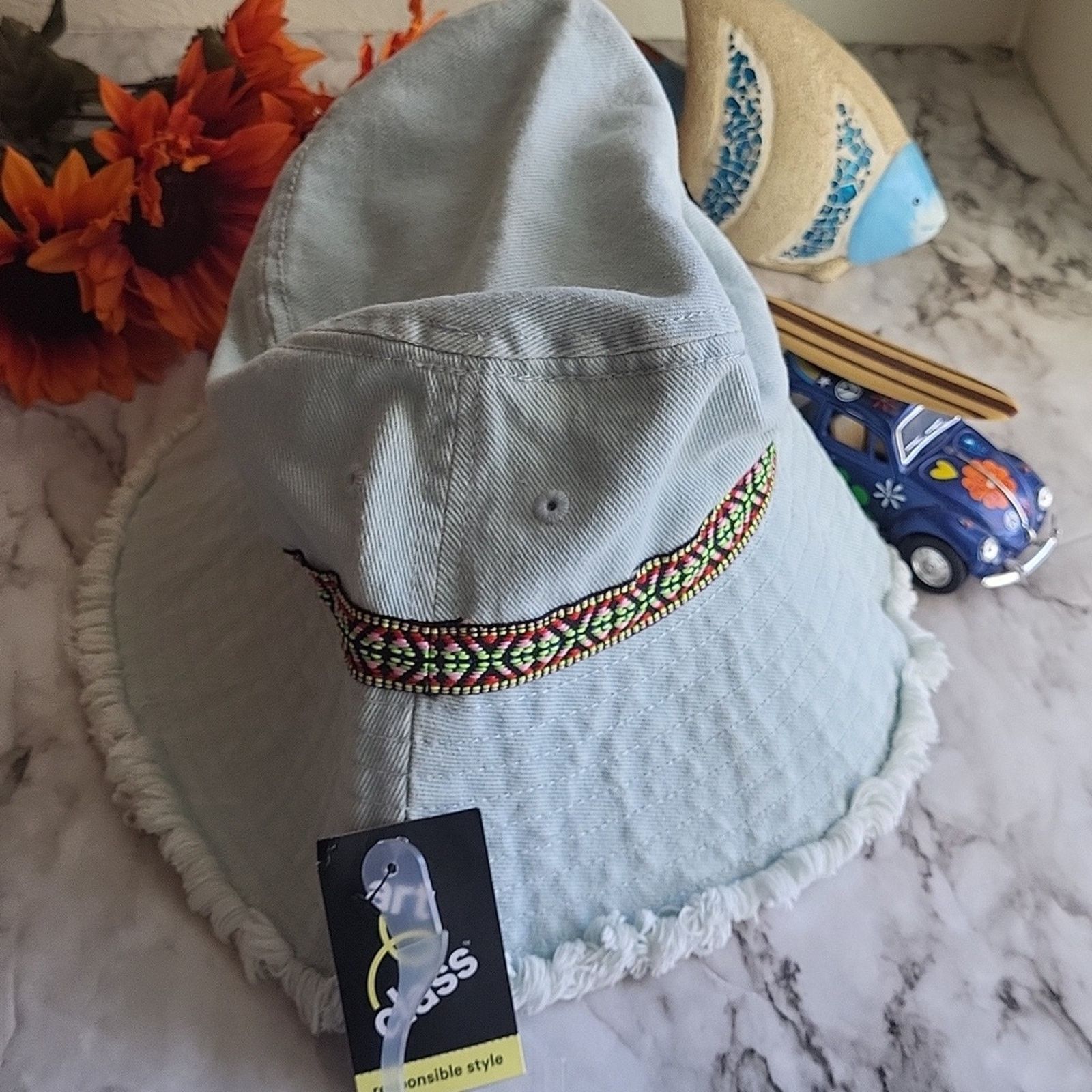 The Unbranded Brand Light Blue Jeans Bucket Hat with Patterned Band Size ONE SIZE - 12 Thumbnail