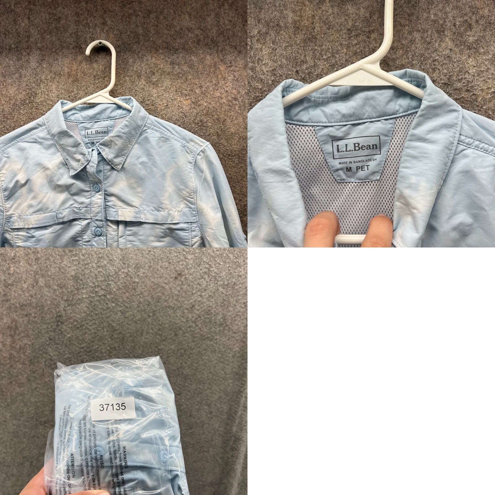 Vintage L.L. Bean Shirt Womens PM Petite Medium Blue Nylon Vented Outdoors Fishing Geometric Pockets Button Collar Long Sleeve Size M / US 6-8 / IT 42-44 - 8 Thumbnail