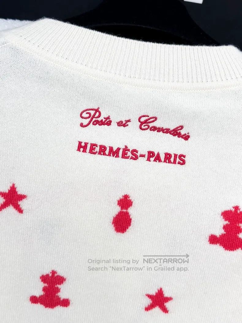 Hermes Hermes White Cashmere Sweater with Red Embroidery Size XS / US 0-2 / IT 36-38 - 5 Thumbnail