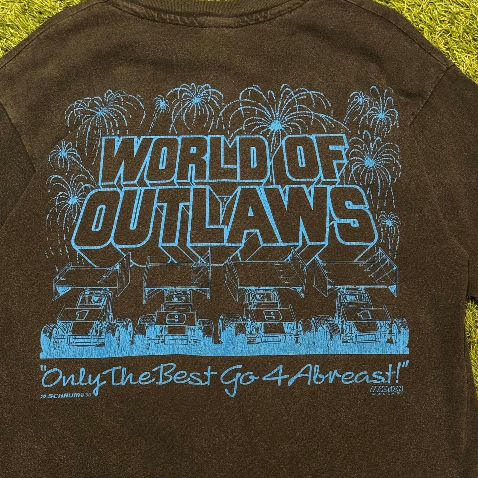Vintage 1990 Schrum World of Outlaws Graphic Tee Size US L / EU 52-54 / 3 - 6 Thumbnail